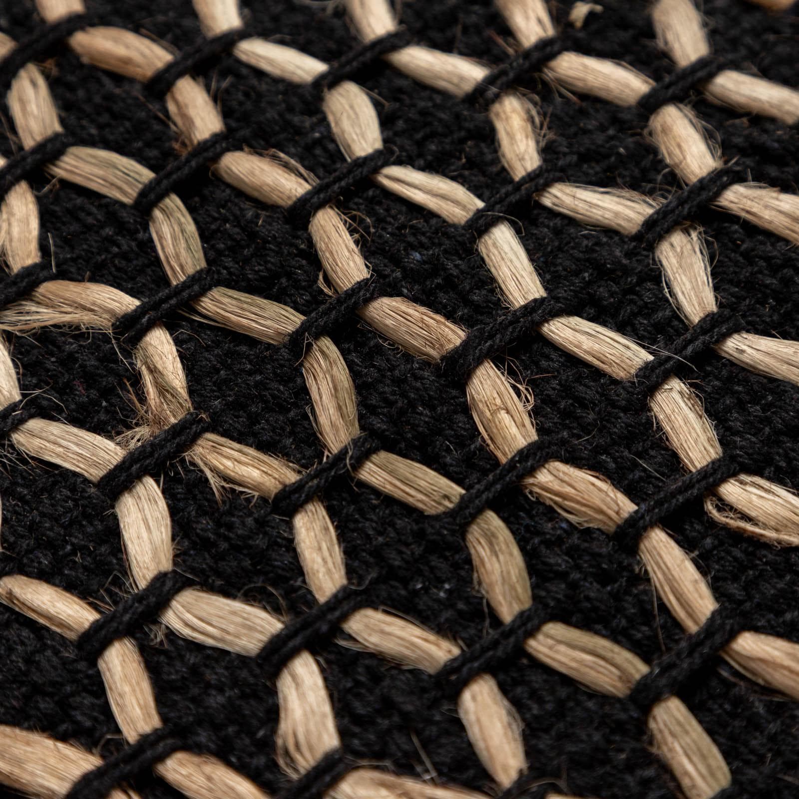 Tappeto 70x140 cm in cotone e juta naturale nero intrecciato