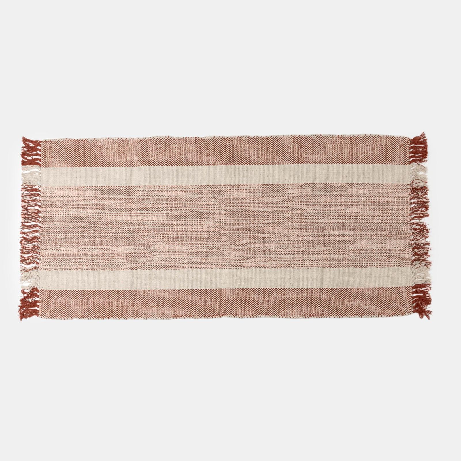 Tappeto 70x140 cm in cotone naturale e marrone con frange