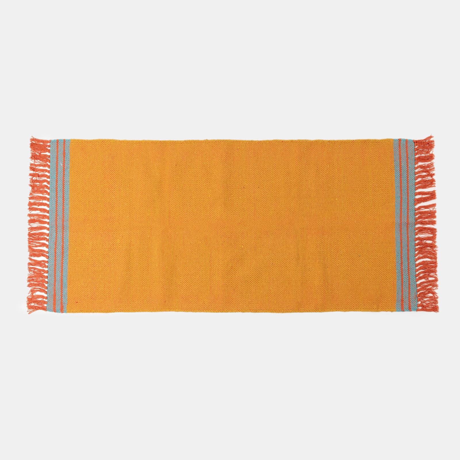 Tappeto 70x140 cm in cotone senape con frange