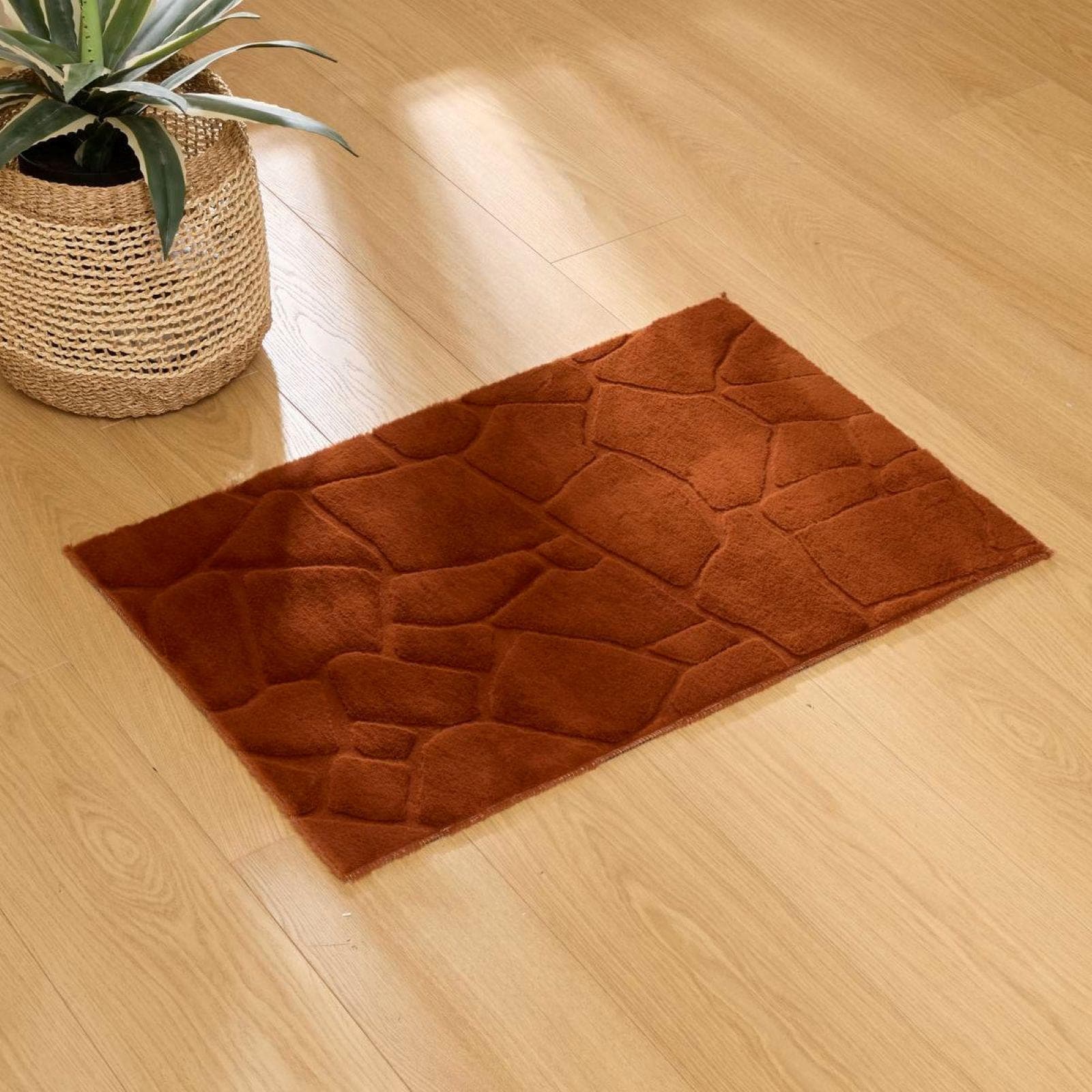 Tappeto 90x60 cm a pelo lungo terracotta con motivo in rilievo - Noora