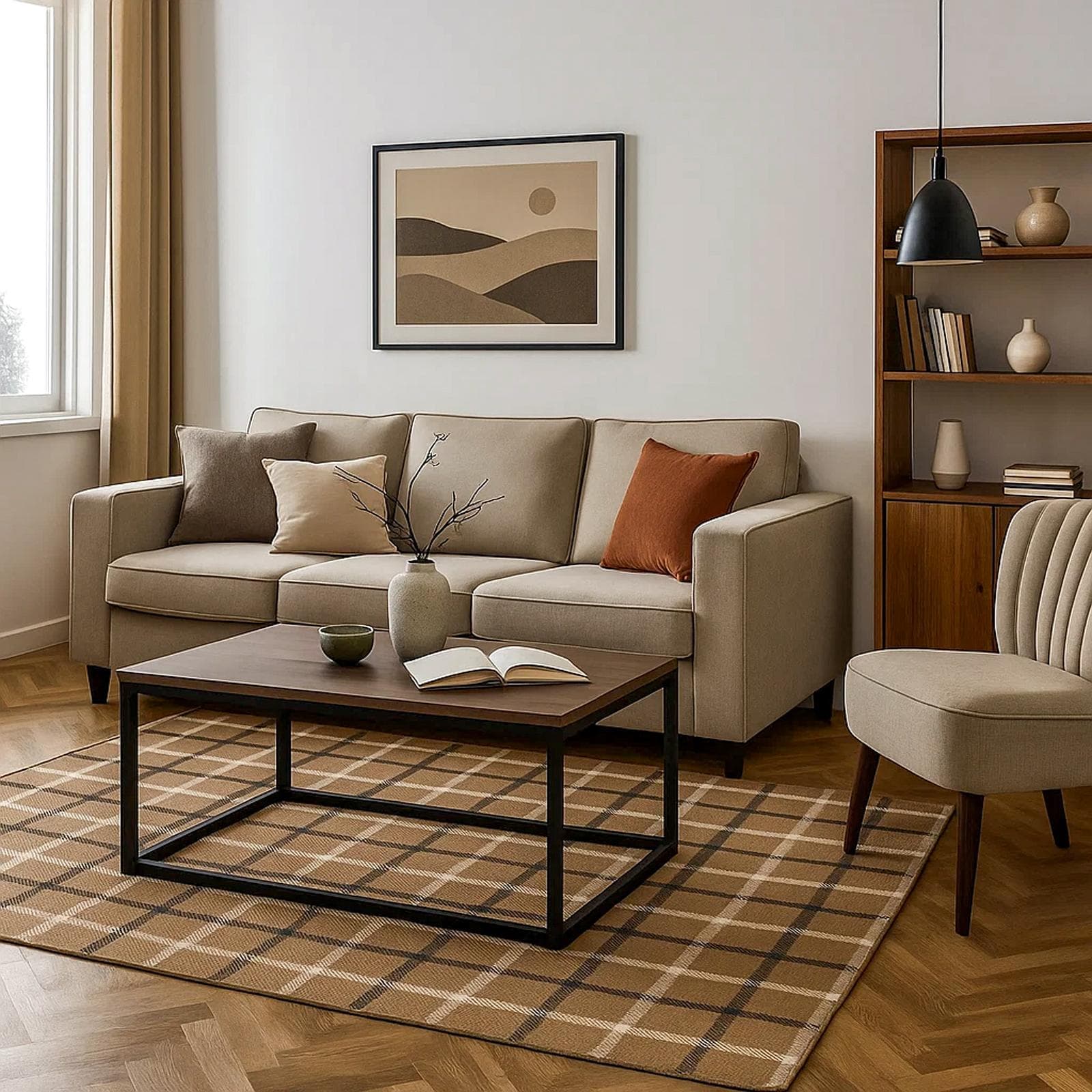 Tappeto da esterno 200x300 cm in tessuto idrorepellente a quadri beige - Rupert