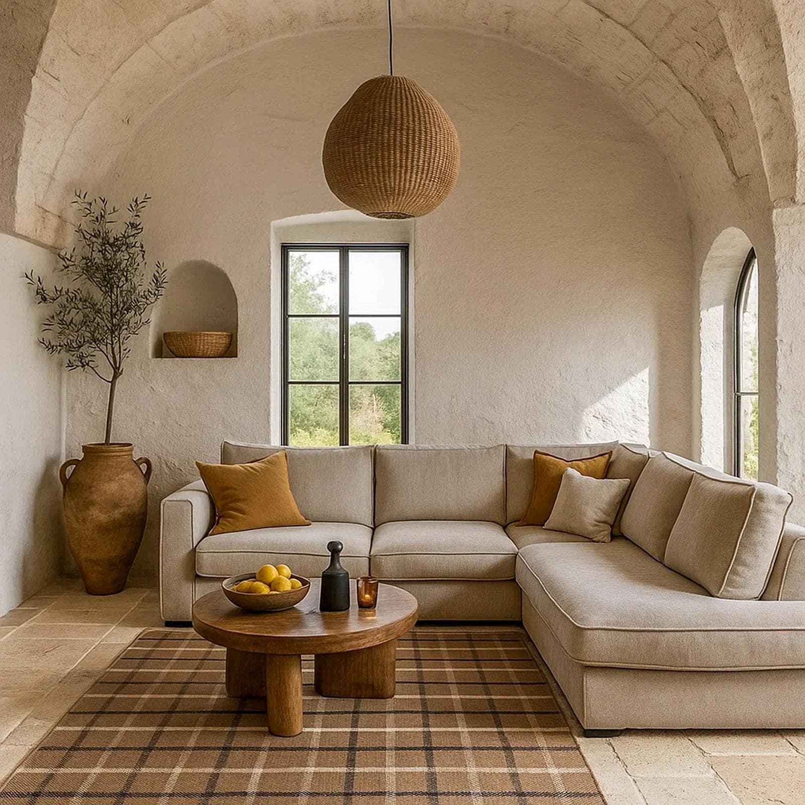 Tappeto da esterno 200x300 cm in tessuto idrorepellente a quadri beige - Rupert