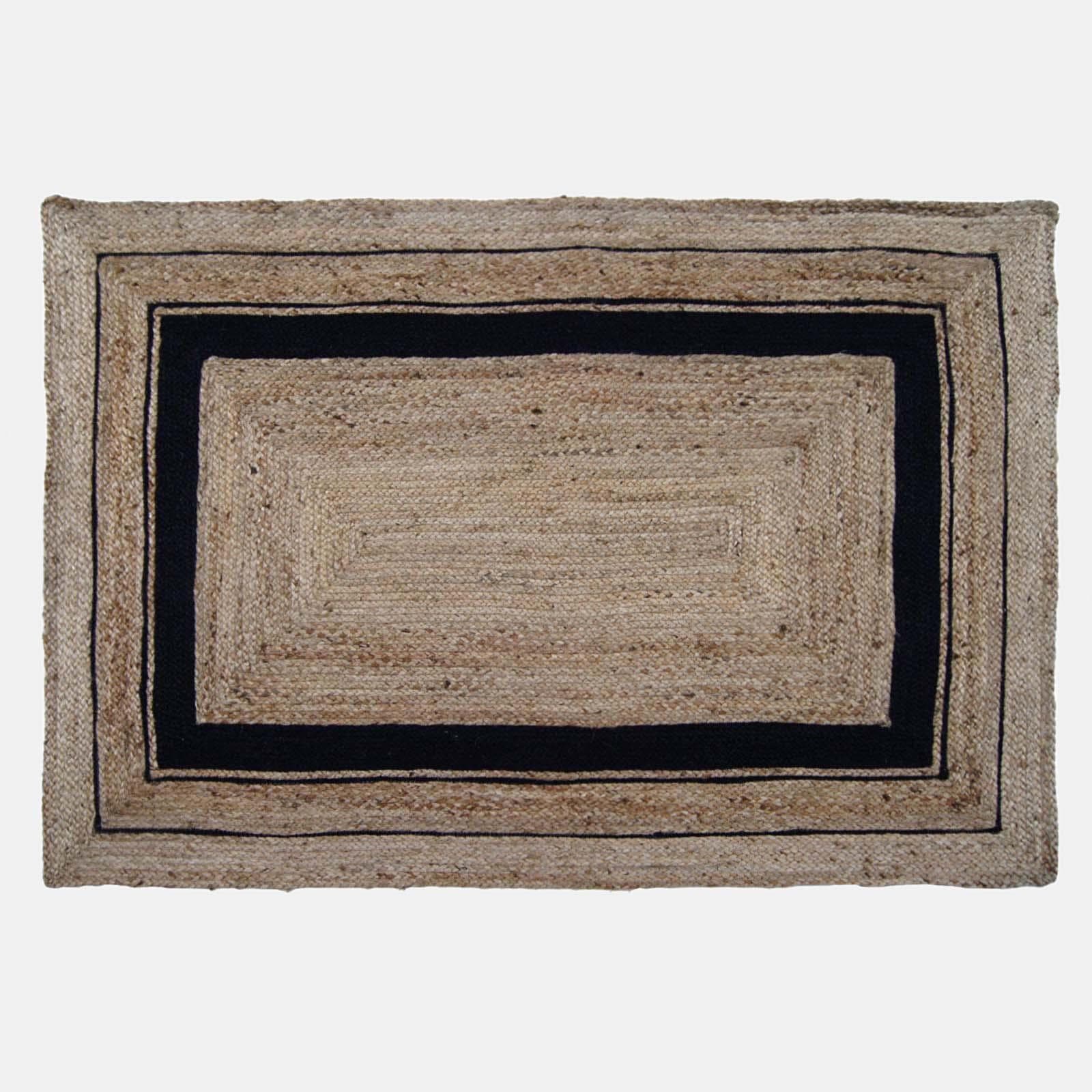 Tappeto da interni 120x170 cm in cotone nero e juta naturale