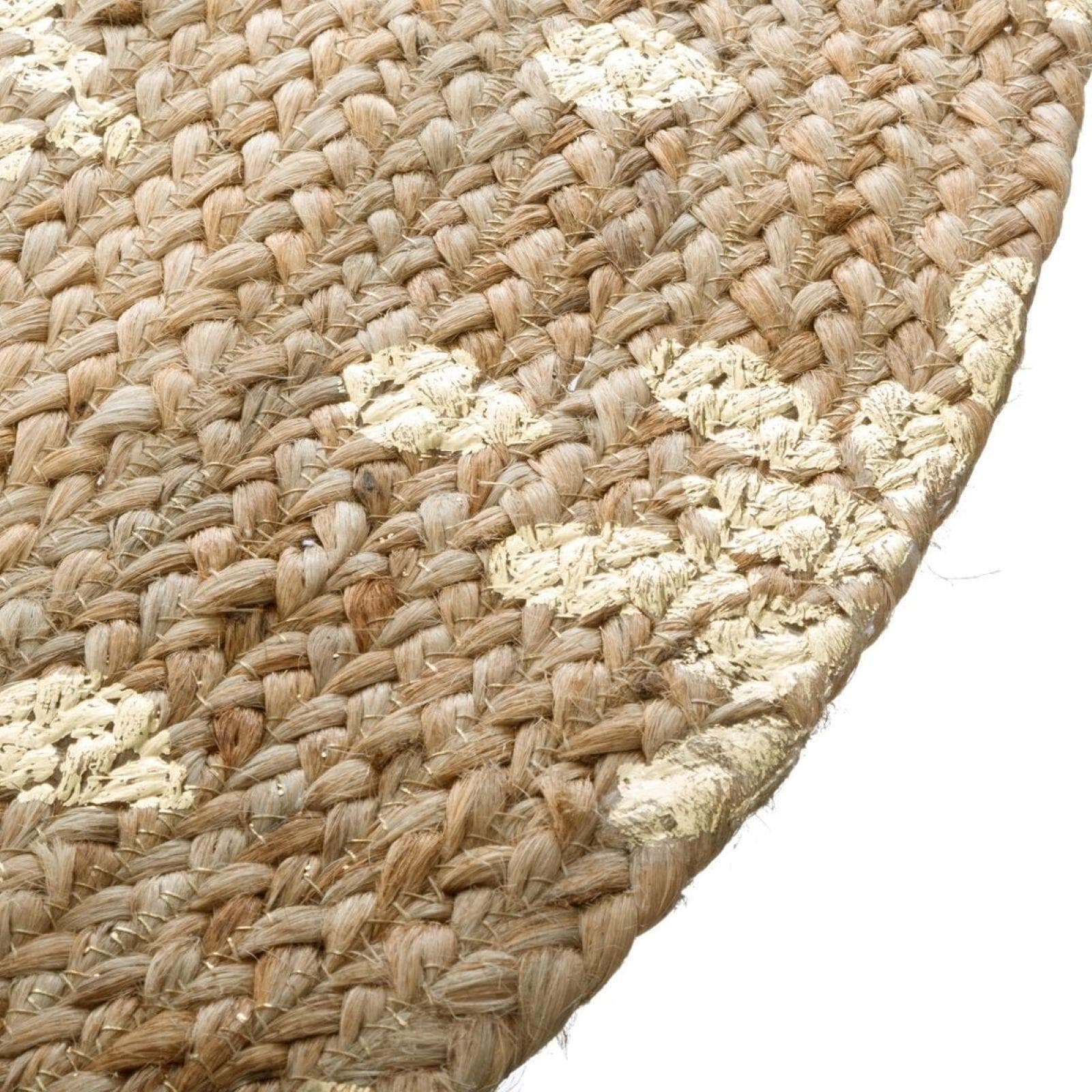Tappeto da interno rotondo 115 cm in juta naturale e fiori oro