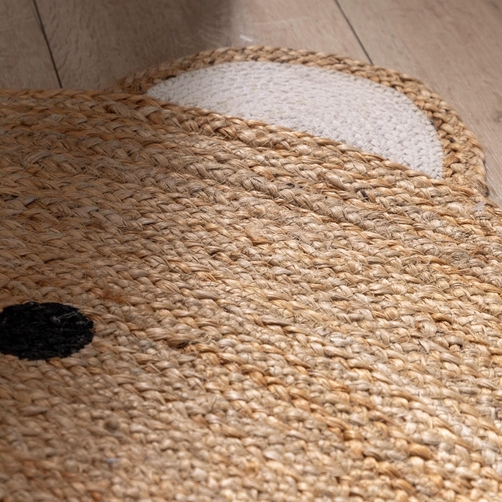 Tappeto per bambini rotondo 90 cm con stampa orso in juta e cotone - Kids