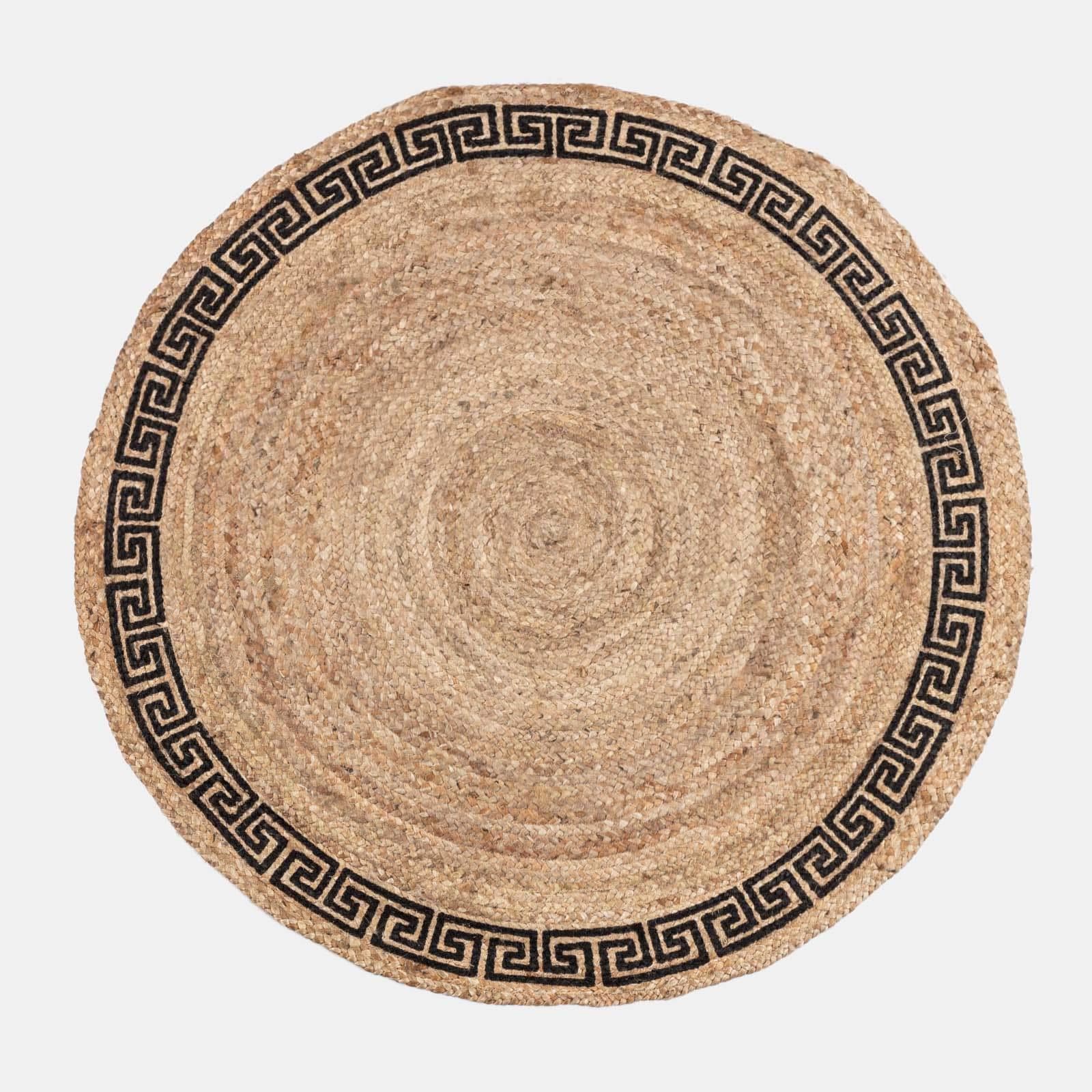 Tappeto da esterno o interno rotondo 120 cm in juta naturale con decorazione greca