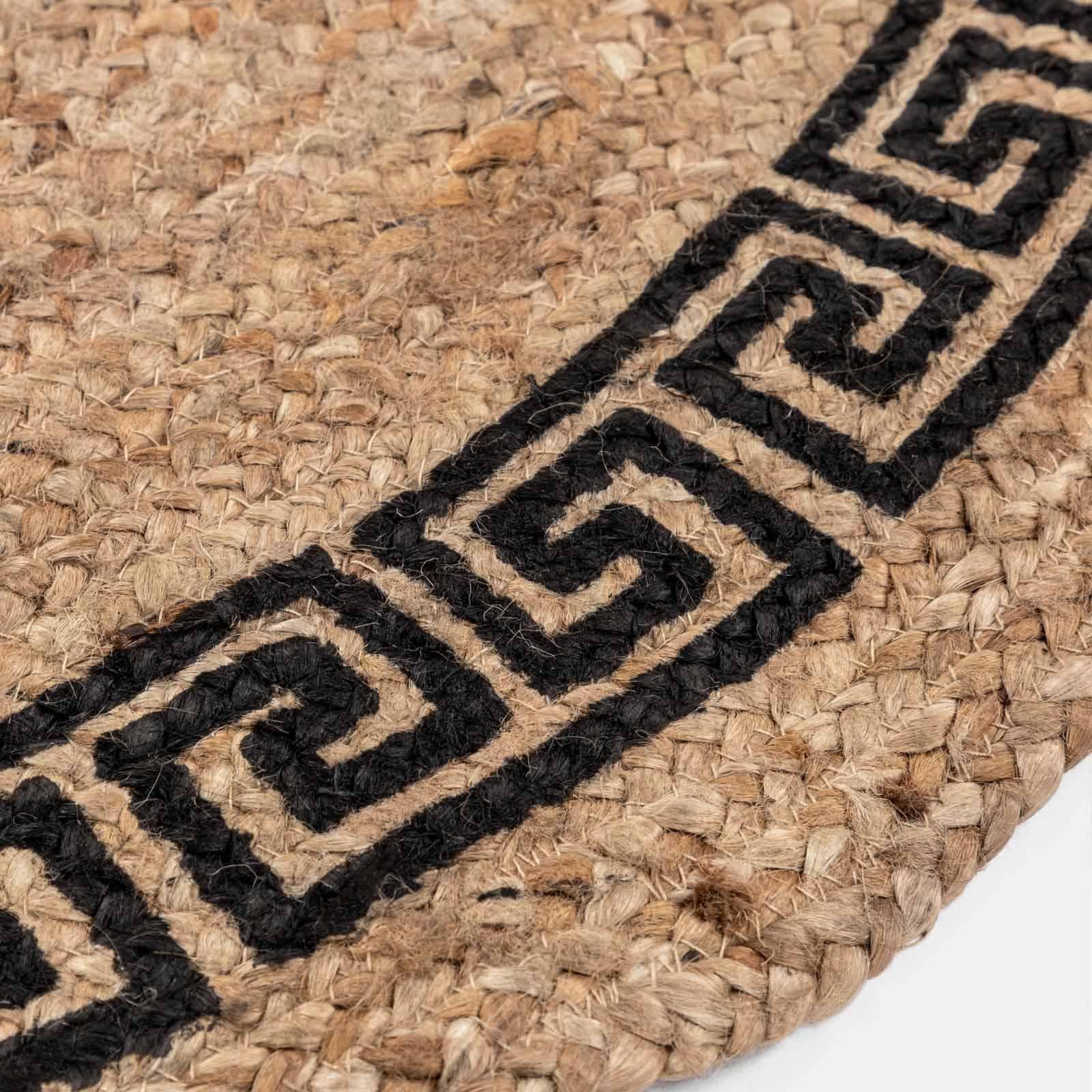 Tappeto da esterno o interno rotondo 120 cm in juta naturale con decorazione greca