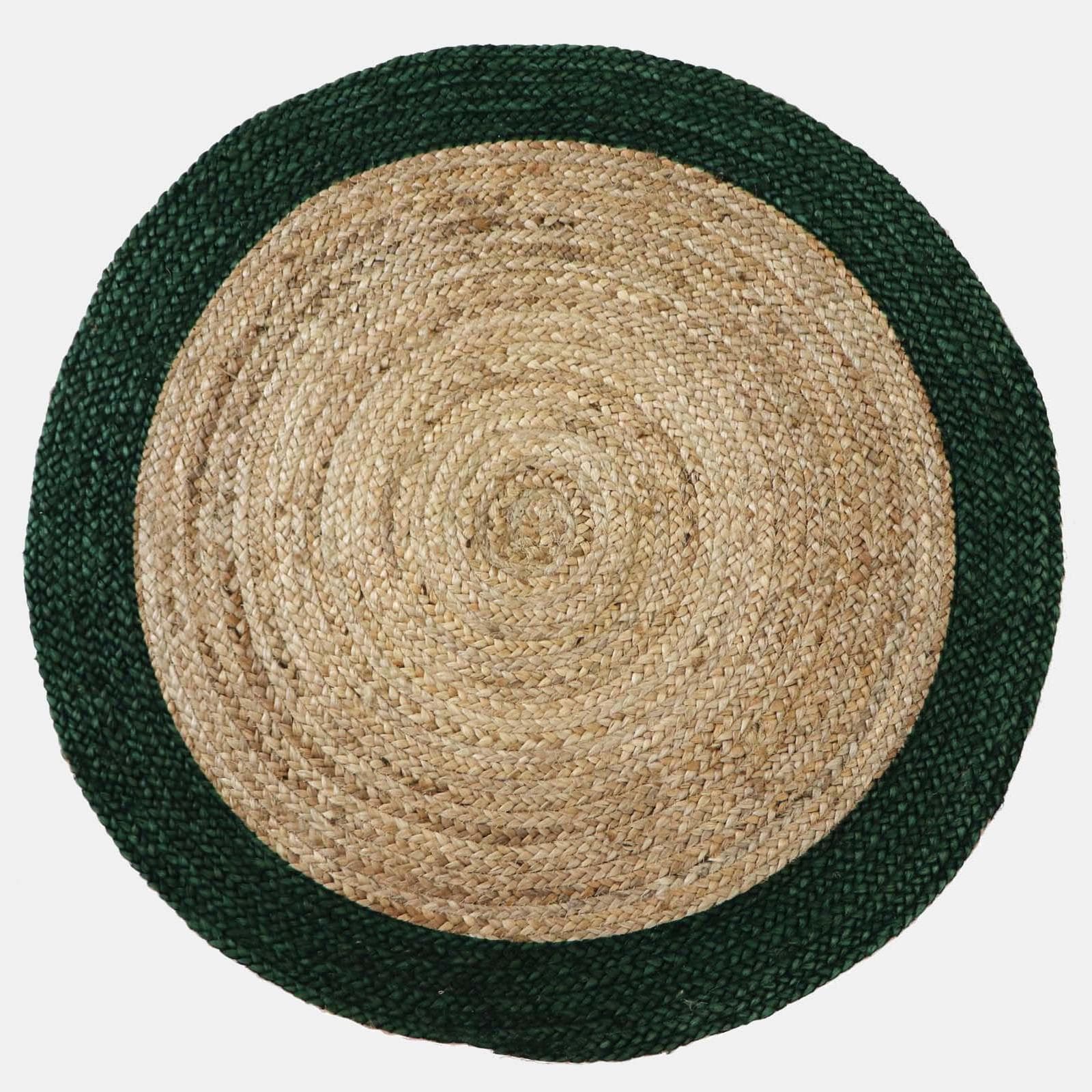 Tappeto da esterno o interno rotondo 150 cm in juta naturale con bordo verde