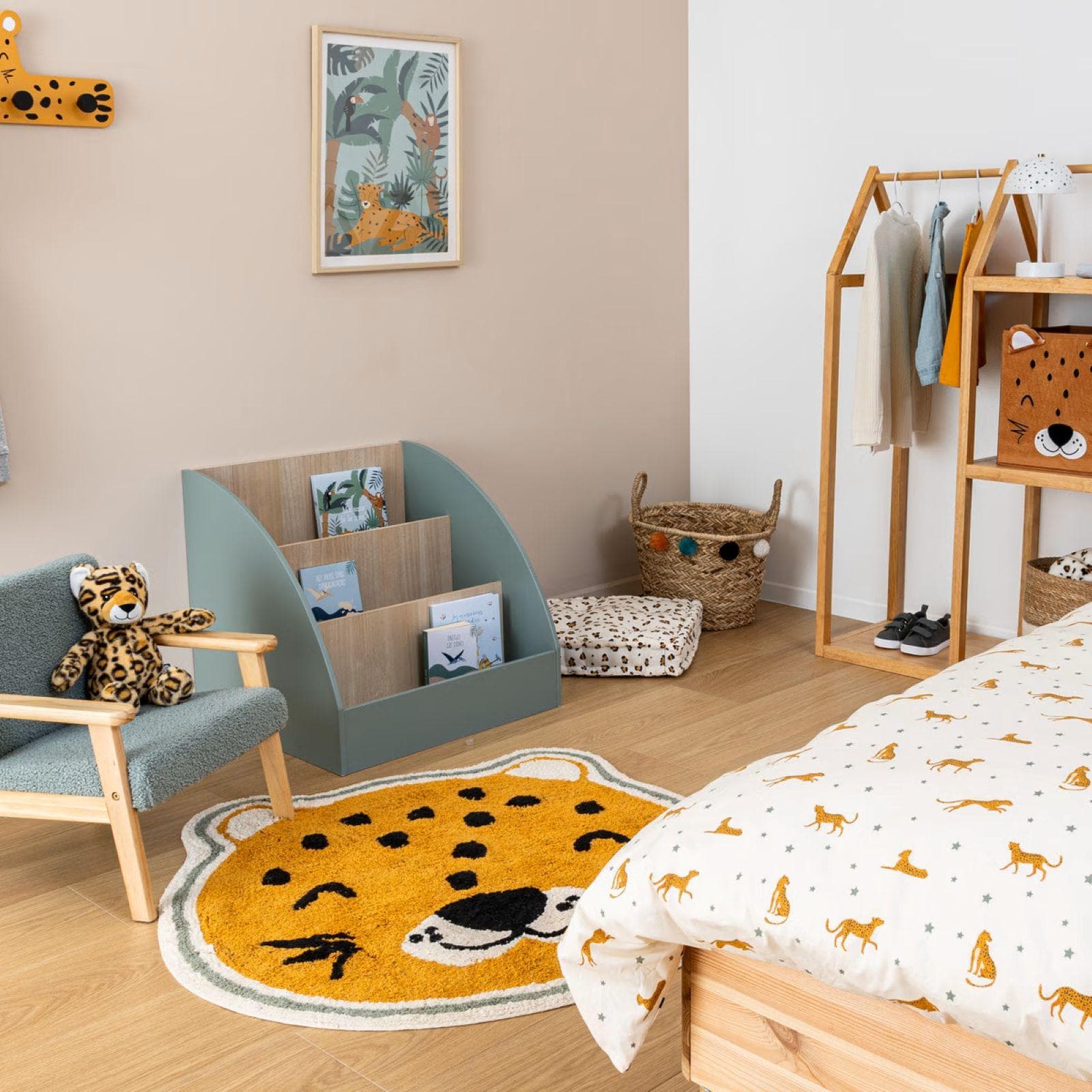 Tappeto rotondo 90 cm a forma di leopardo in cotone senape - Kids