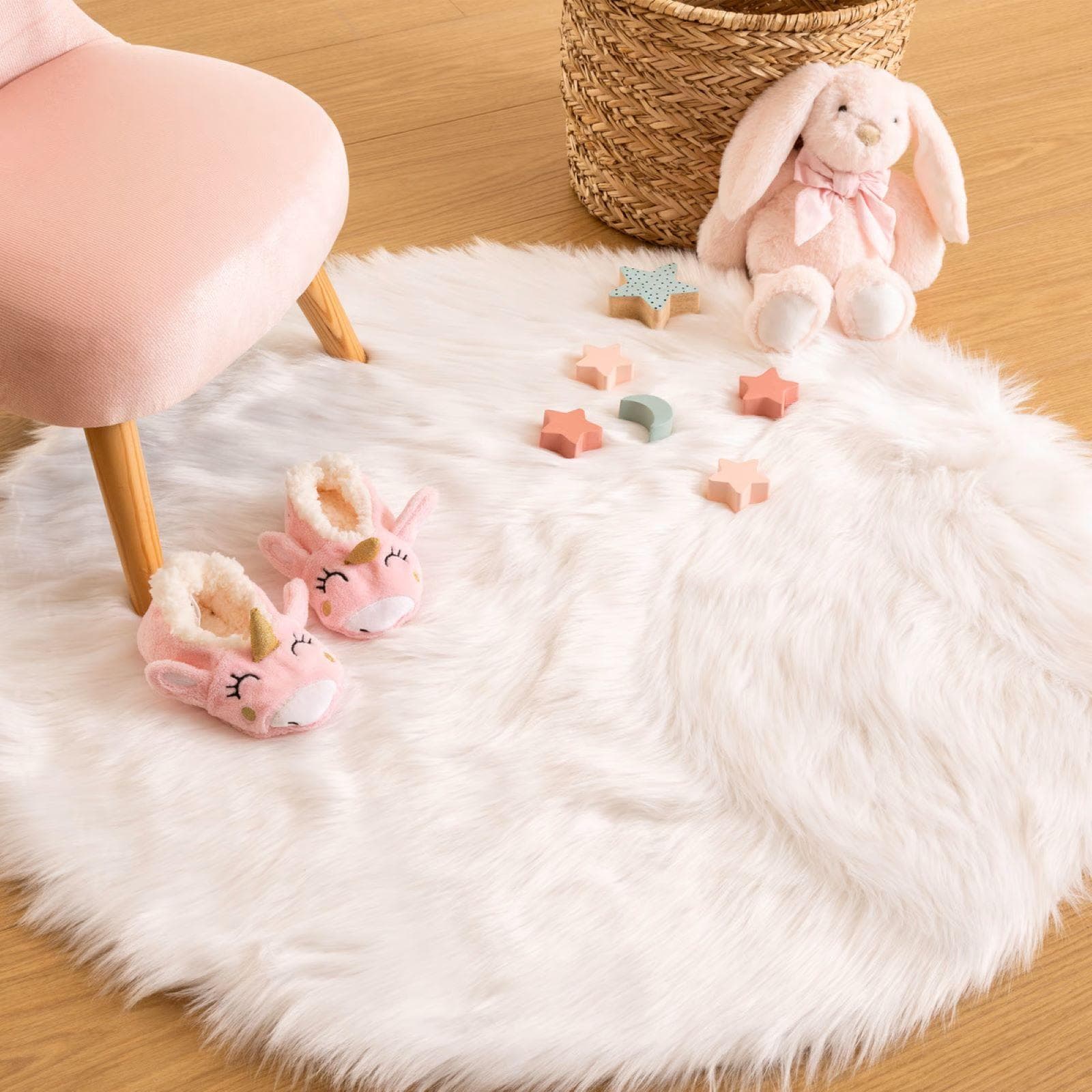 Tappeto rotondo 90 cm in similpelliccia bianco - Kids