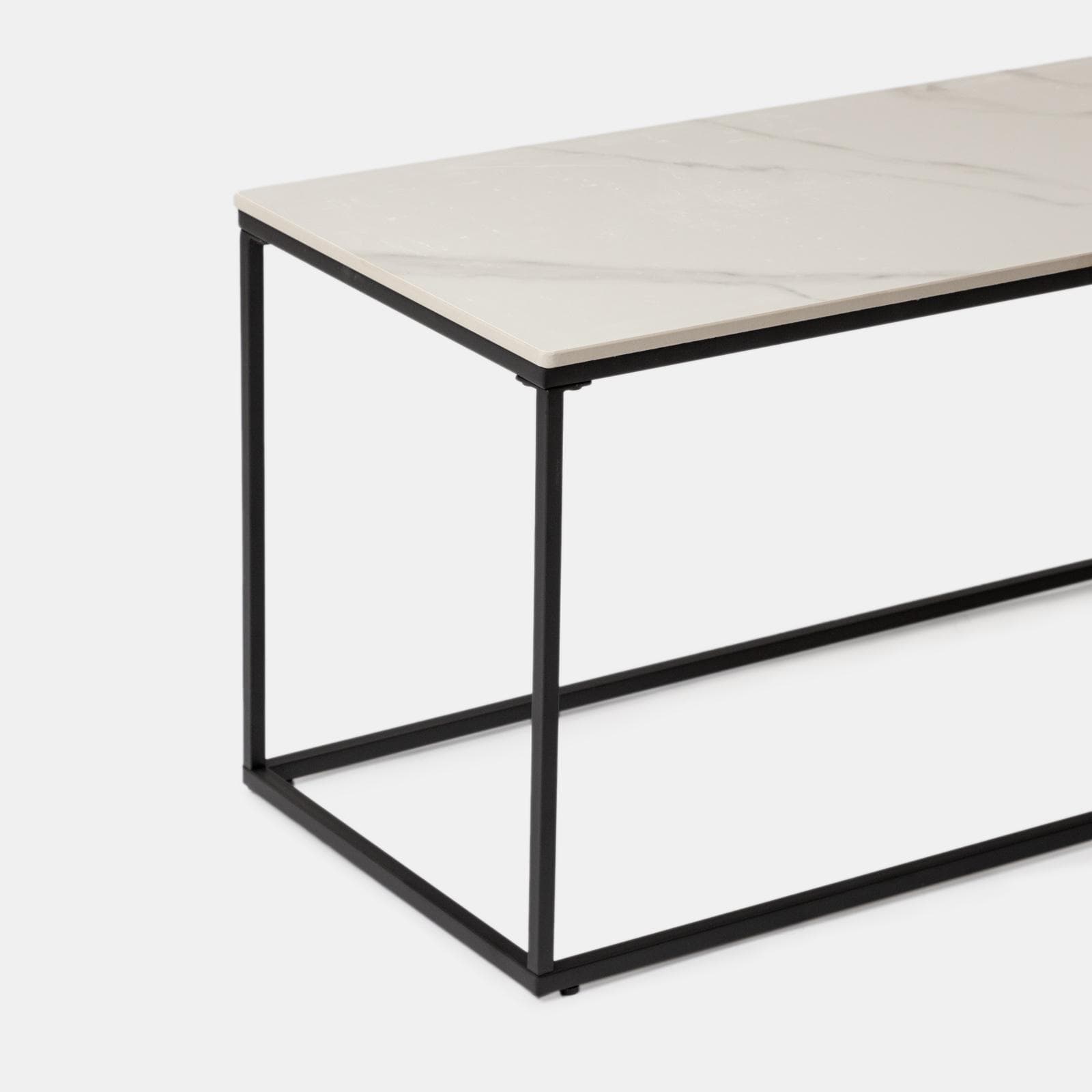 Tavolino 100x44h cm top in ceramica bianco con gambe in acciaio nero - Stefell