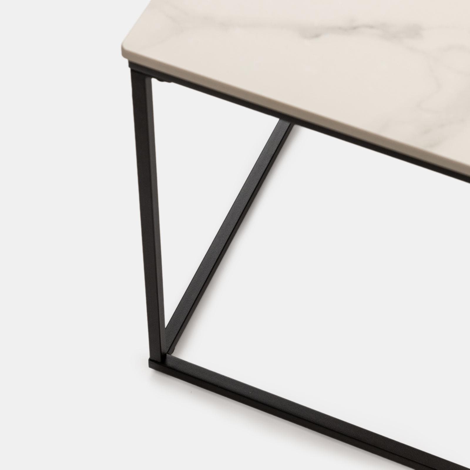 Tavolino 100x44h cm top in ceramica bianco con gambe in acciaio nero - Stefell