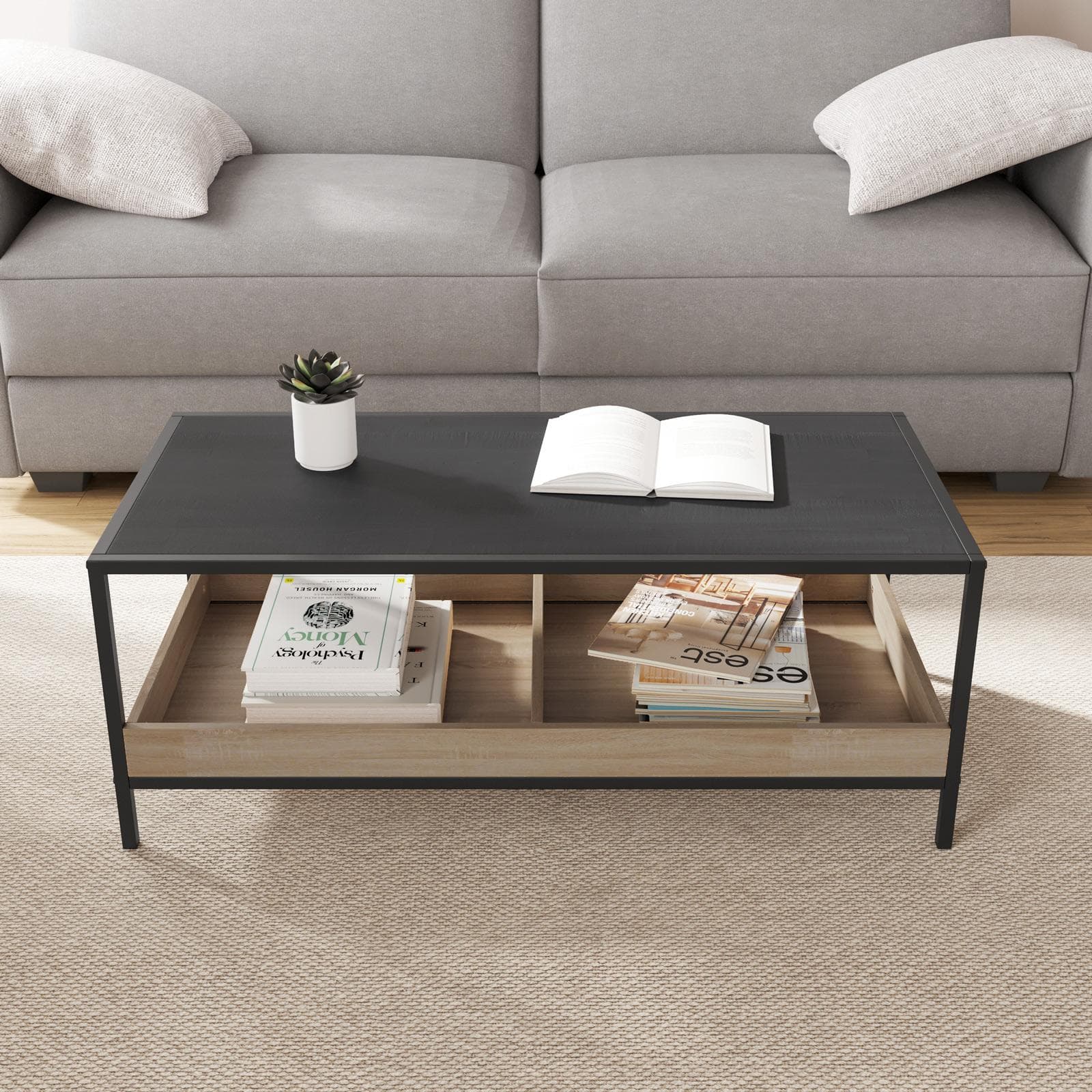 Tavolino 100x48 cm effetto rovere grano e metallo nero - Puton
