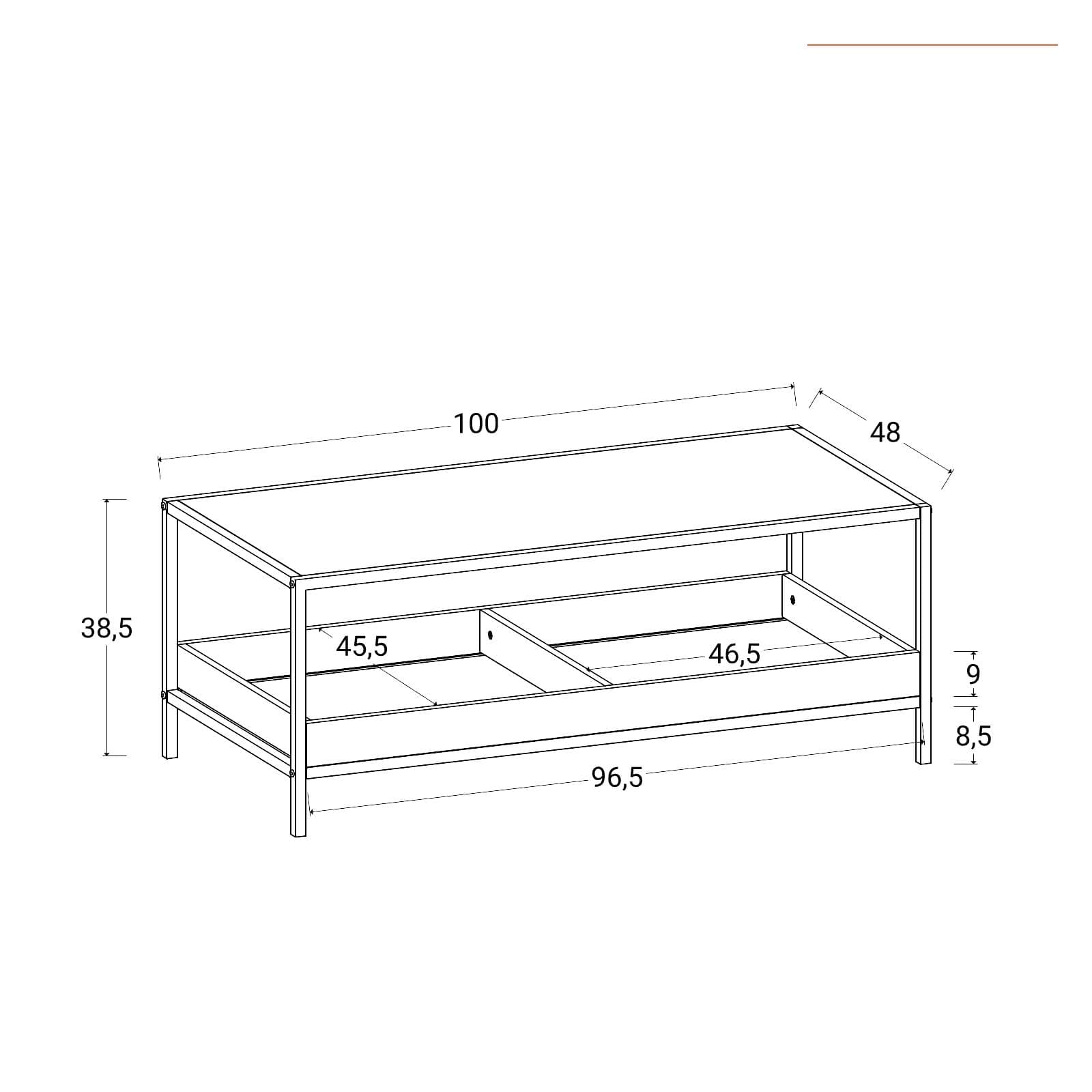 Tavolino 100x48 cm effetto rovere grano e metallo nero - Puton
