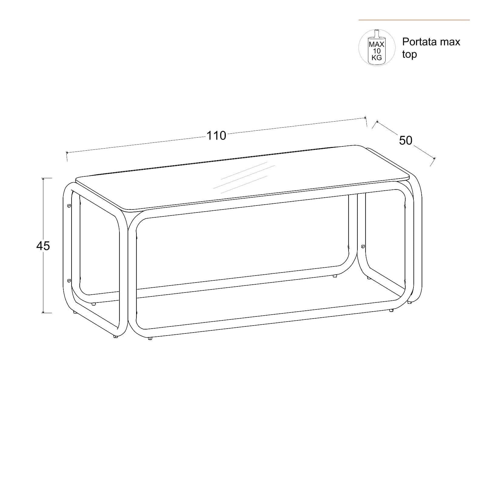 Tavolino 110x50 cm con top in vetro e struttura in metallo cromo - Brim