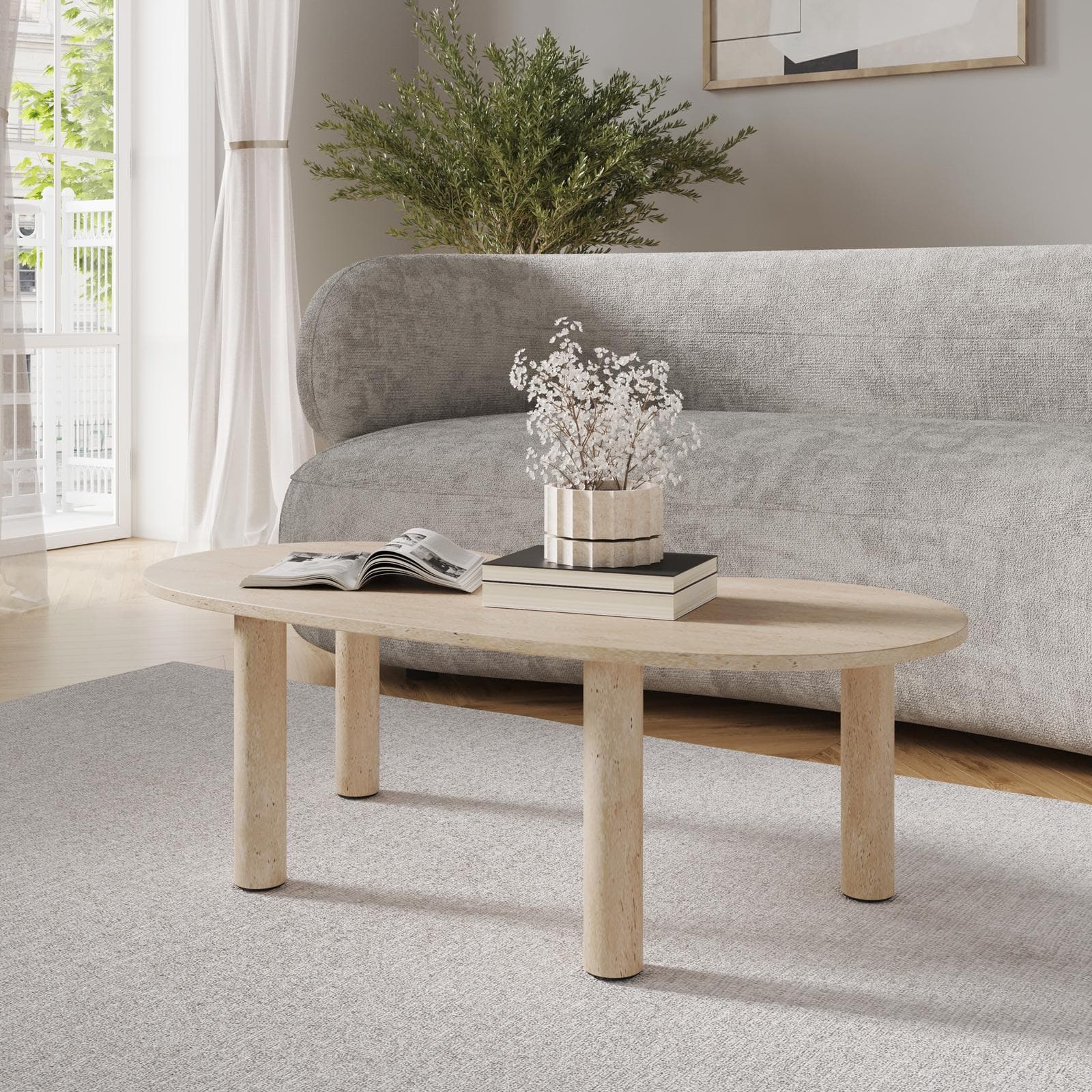 Tavolino 110x53 cm top in legno effetto travertino - Tlidon