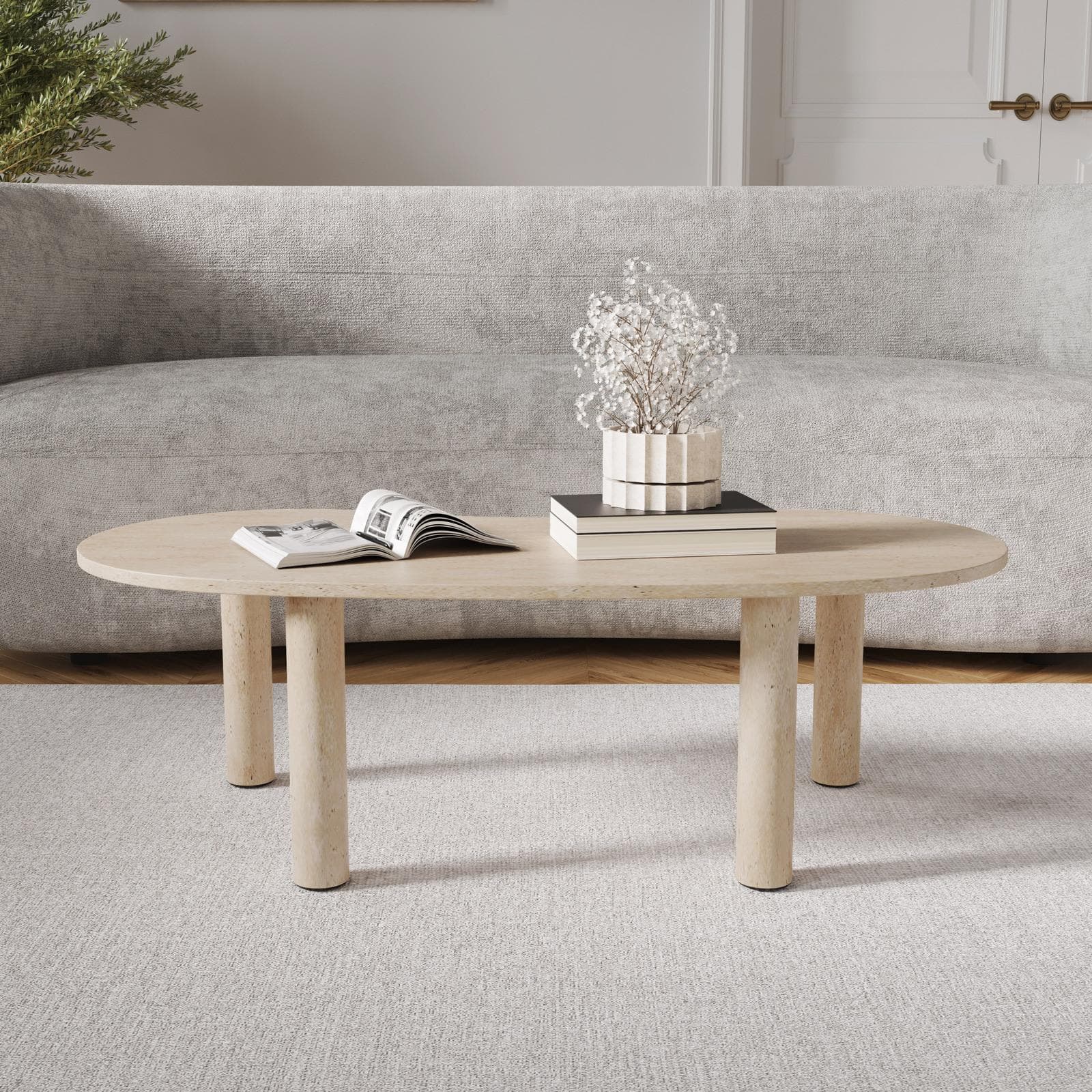 Tavolino 110x53 cm top in legno effetto travertino - Tlidon