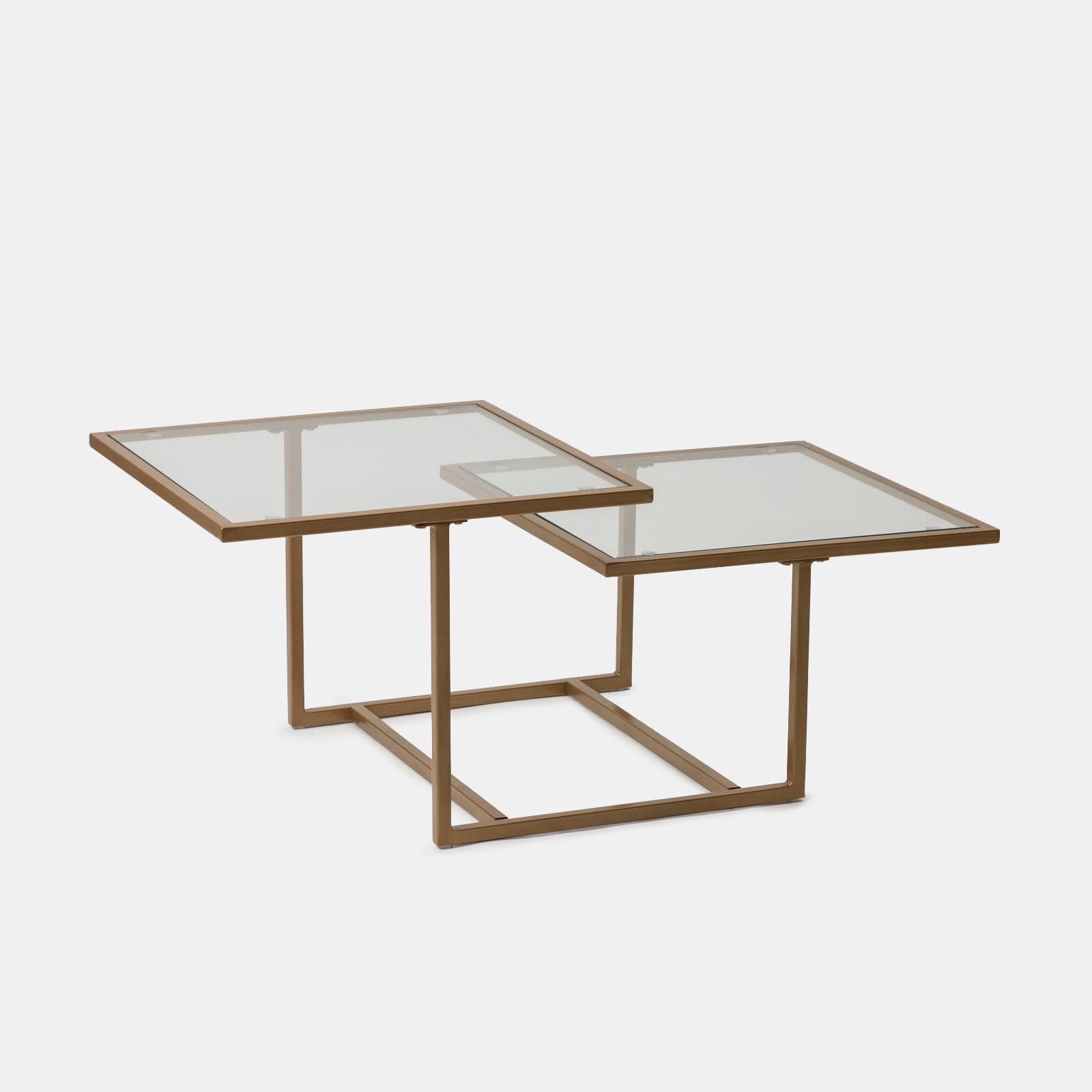 Tavolino 110x59 cm con 2 top in vetro e struttura in metallo finitura oro - Meyer