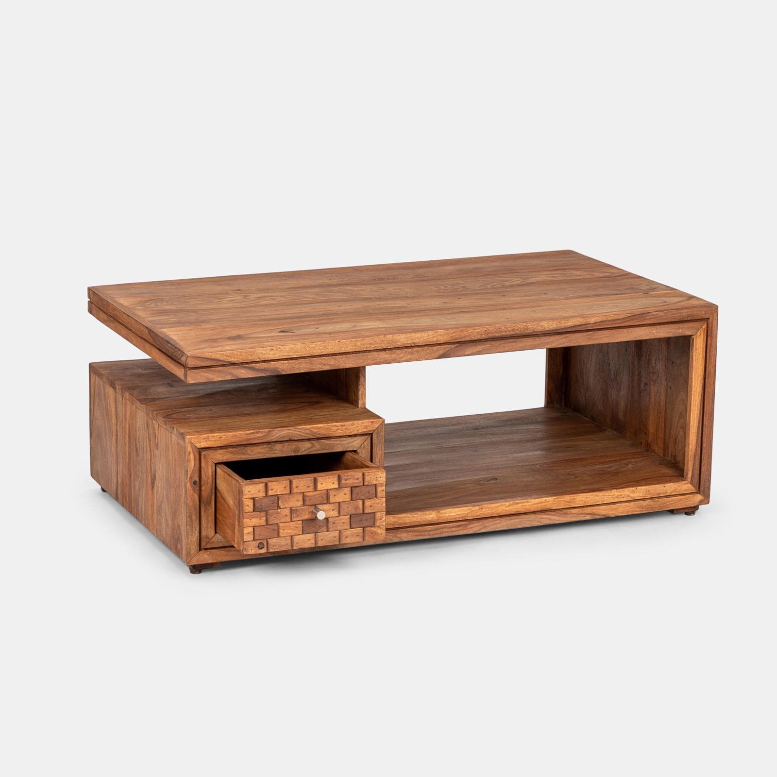 Tavolino 118x70 cm in legno con ripiano - Freia Sheesham