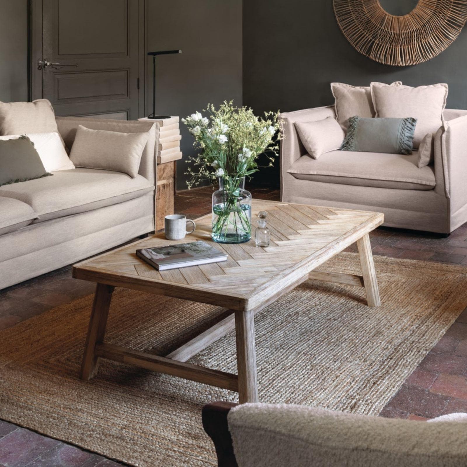 Tavolino 130x40h in legno di acacia parquet - Arianne