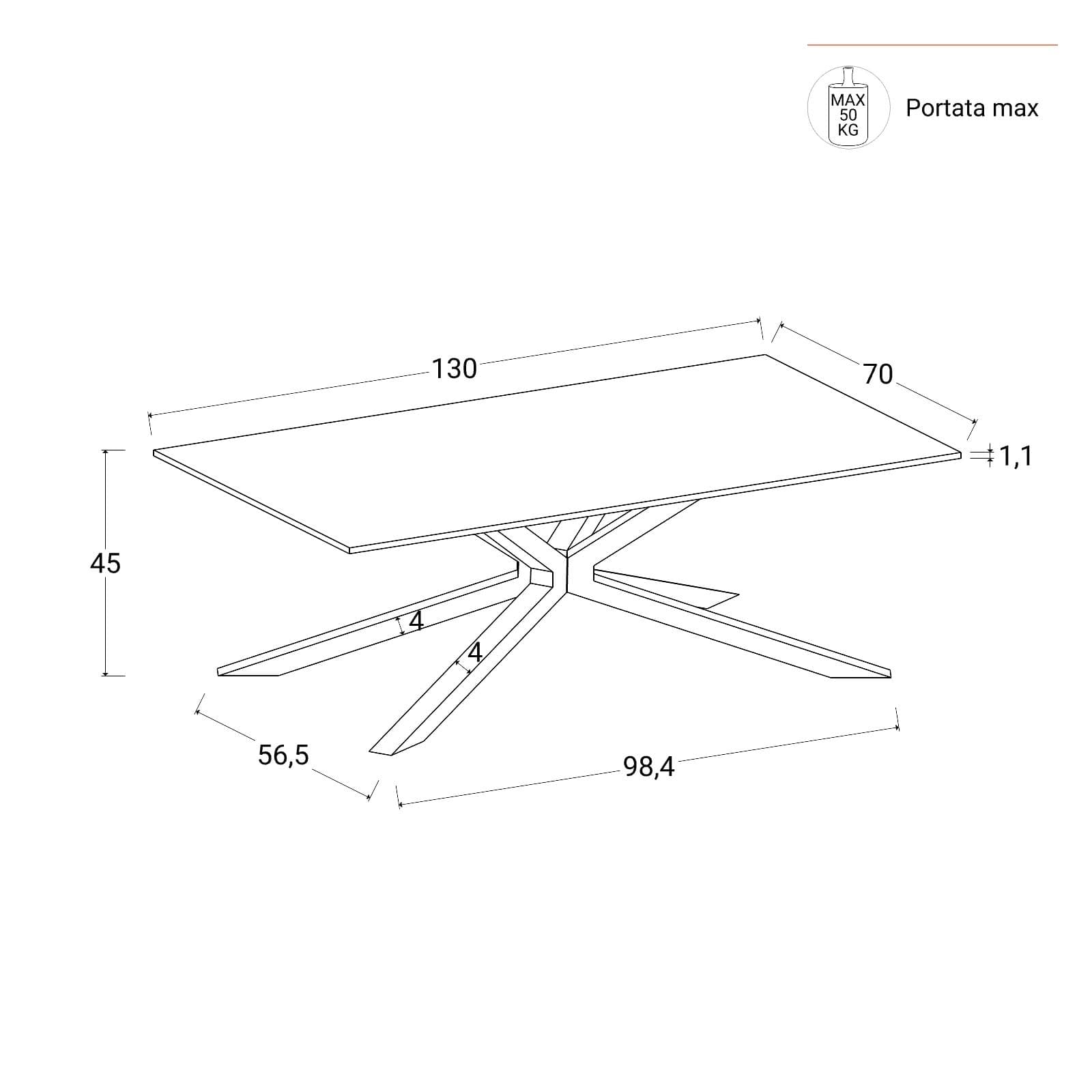 Tavolino 130x70 cm con top in ceramica bianco effetto marmo con gambe in metallo nero - Vitus