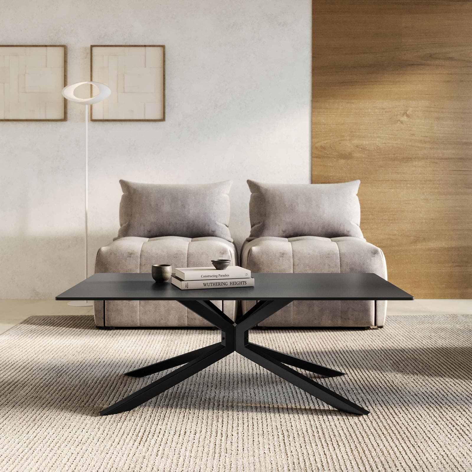 Tavolino 130x70 cm con top in ceramica nero opaco con gambe in metallo nero - Vitus