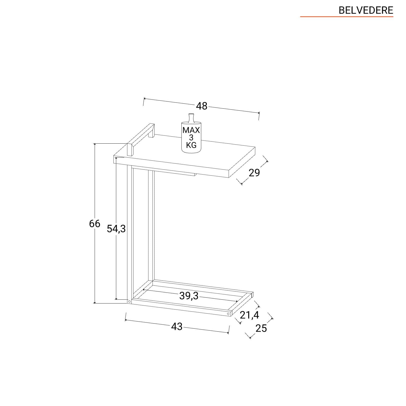 Tavolino 29x48 cm con porta USB in legno noce - Belvedere