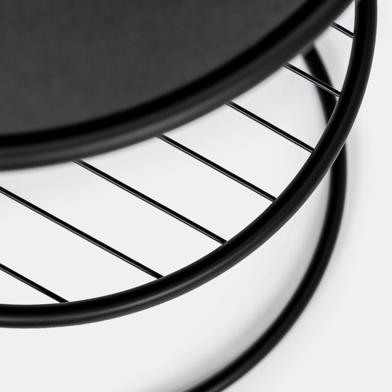 Tavolino rotondo 35 cm top in legno e struttura in acciao nero con ripiano - Lou