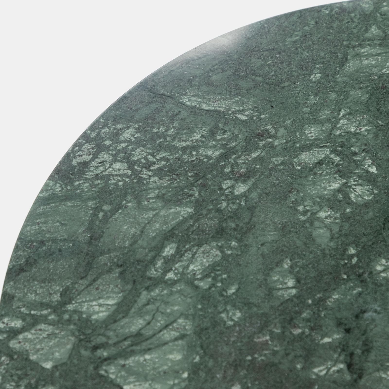 Tavolino rotondo 40 cm con top in marmo verde e base in legno naturale cannettato - Khalid