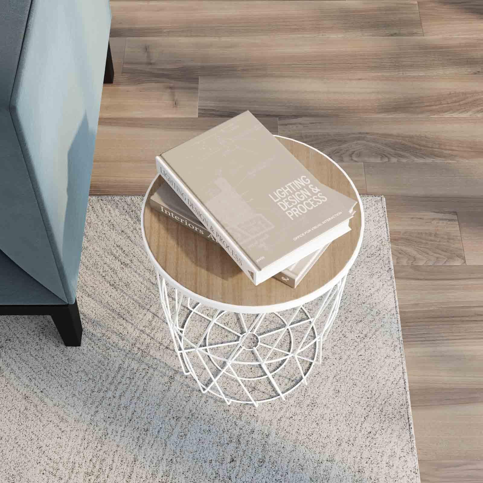 Tavolino 38 cm in acciaio verniciato bianco con piano removibile legno chiaro - Gaudì