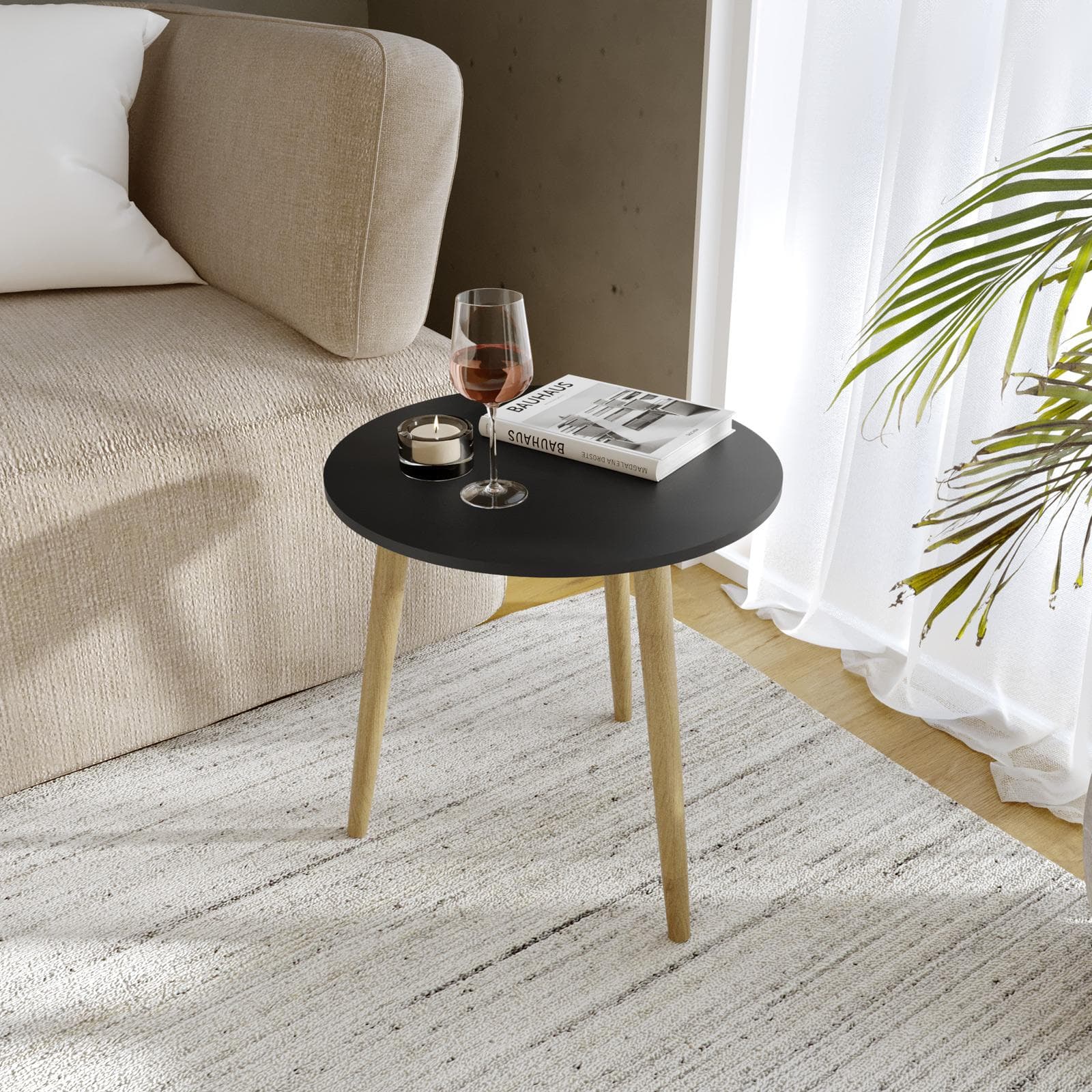 Tavolino 40x40h cm nero con gambe in legno - Esema