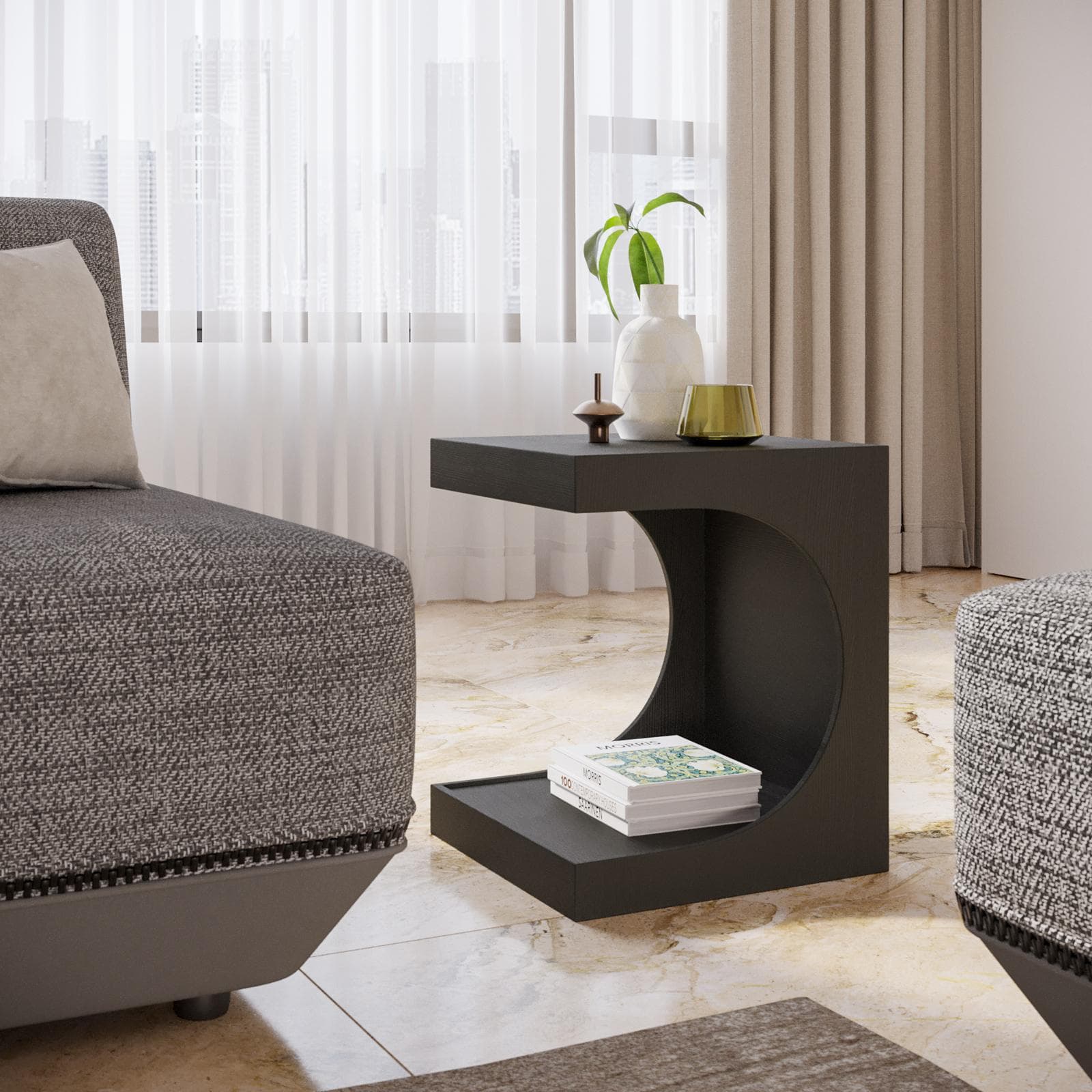 Tavolino 40x48h cm con vano antracite effetto legno - Halston