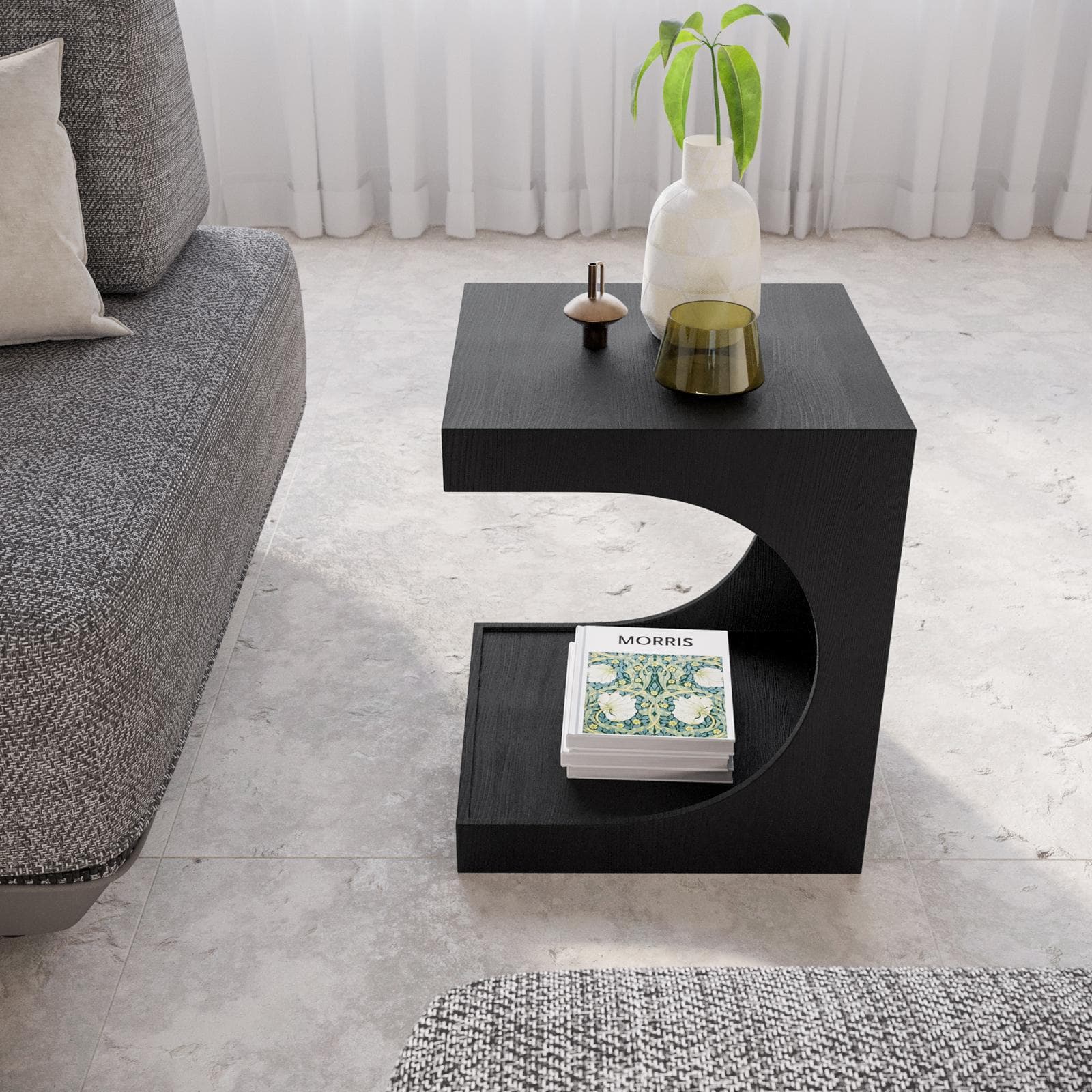 Tavolino 40x48h cm con vano nero effetto legno - Halston