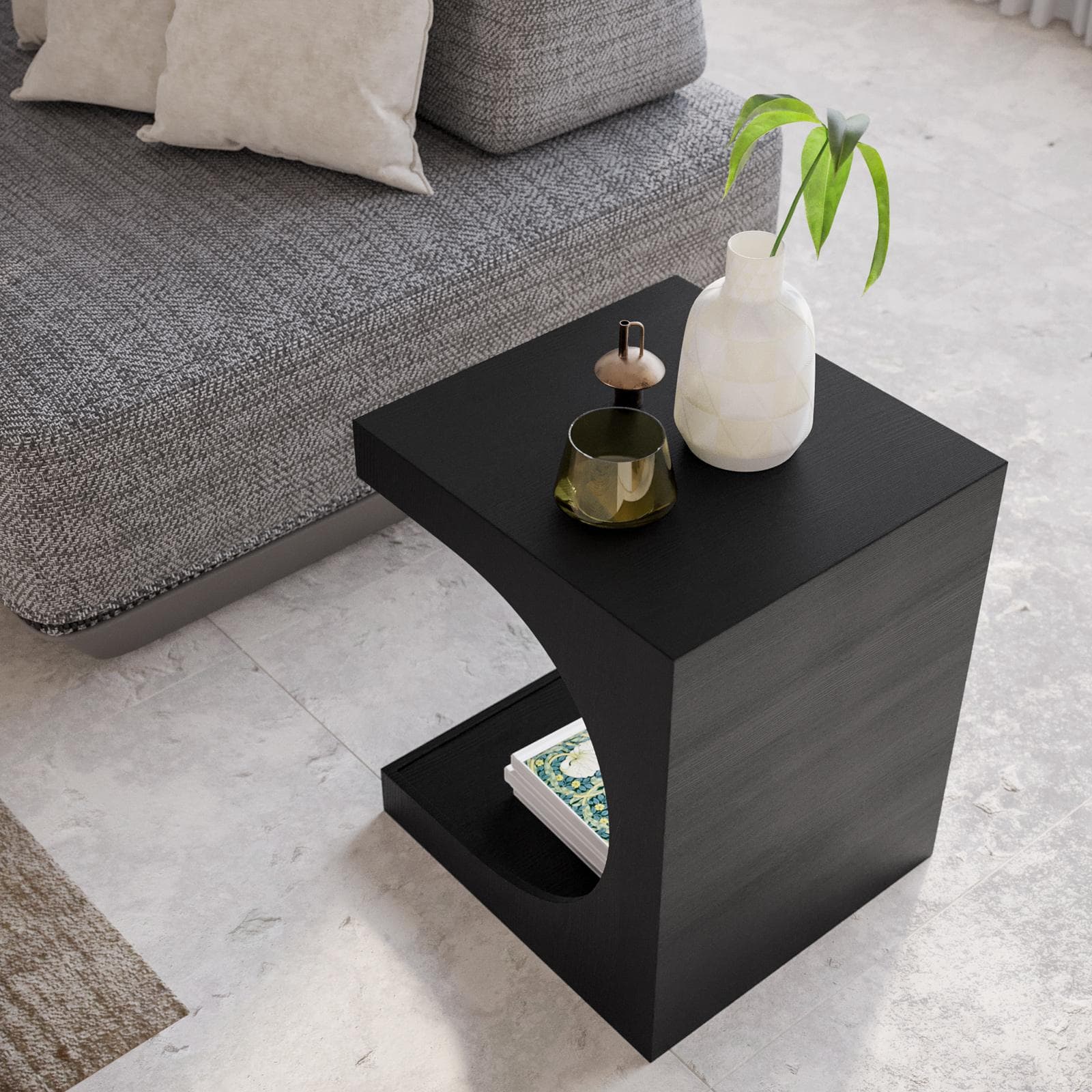 Tavolino 40x48h cm con vano nero effetto legno - Halston