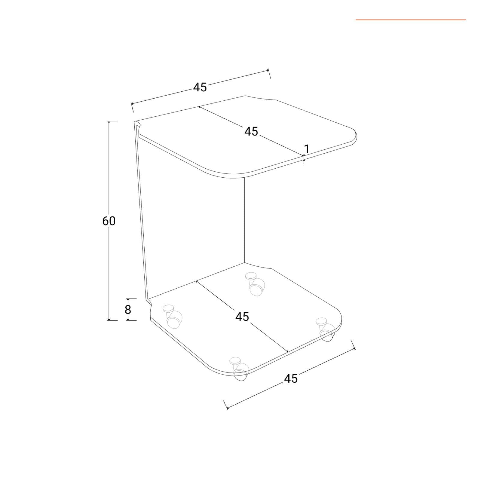 Tavolino 45x45 cm in vetro temperato sagomato con base portaoggetti - City