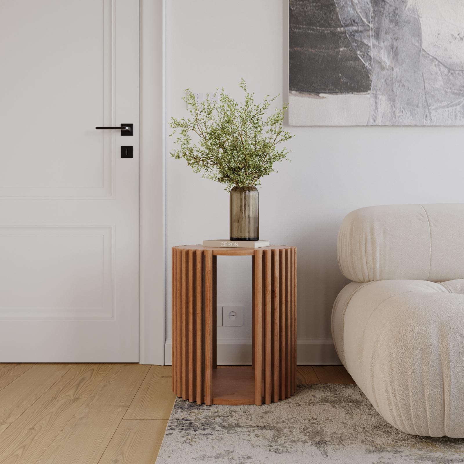 Tavolino 45 cm in legno di acacia cannettato - Karan