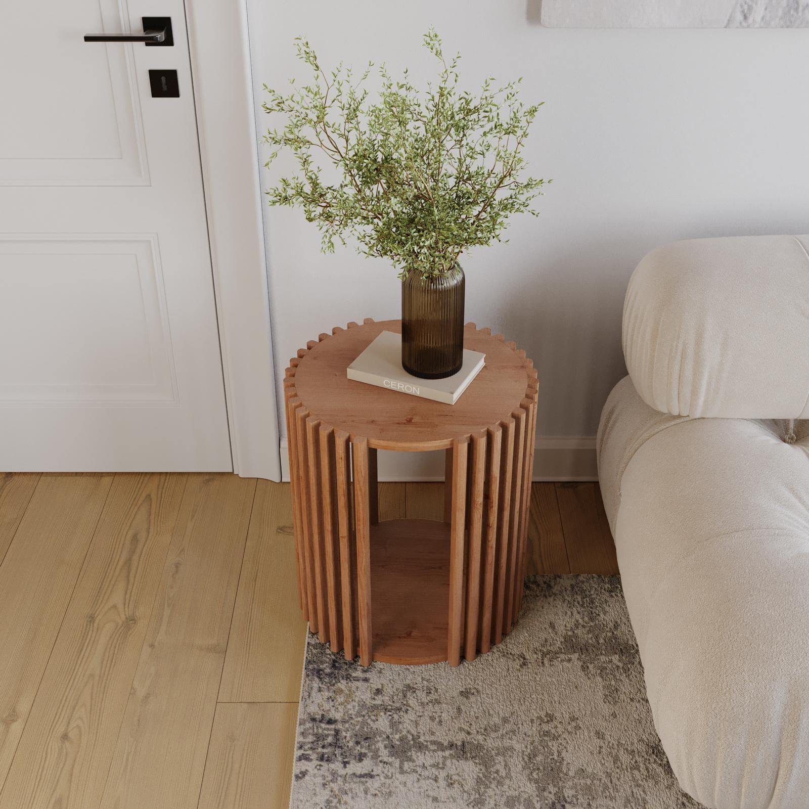 Tavolino 45 cm in legno di acacia cannettato - Karan