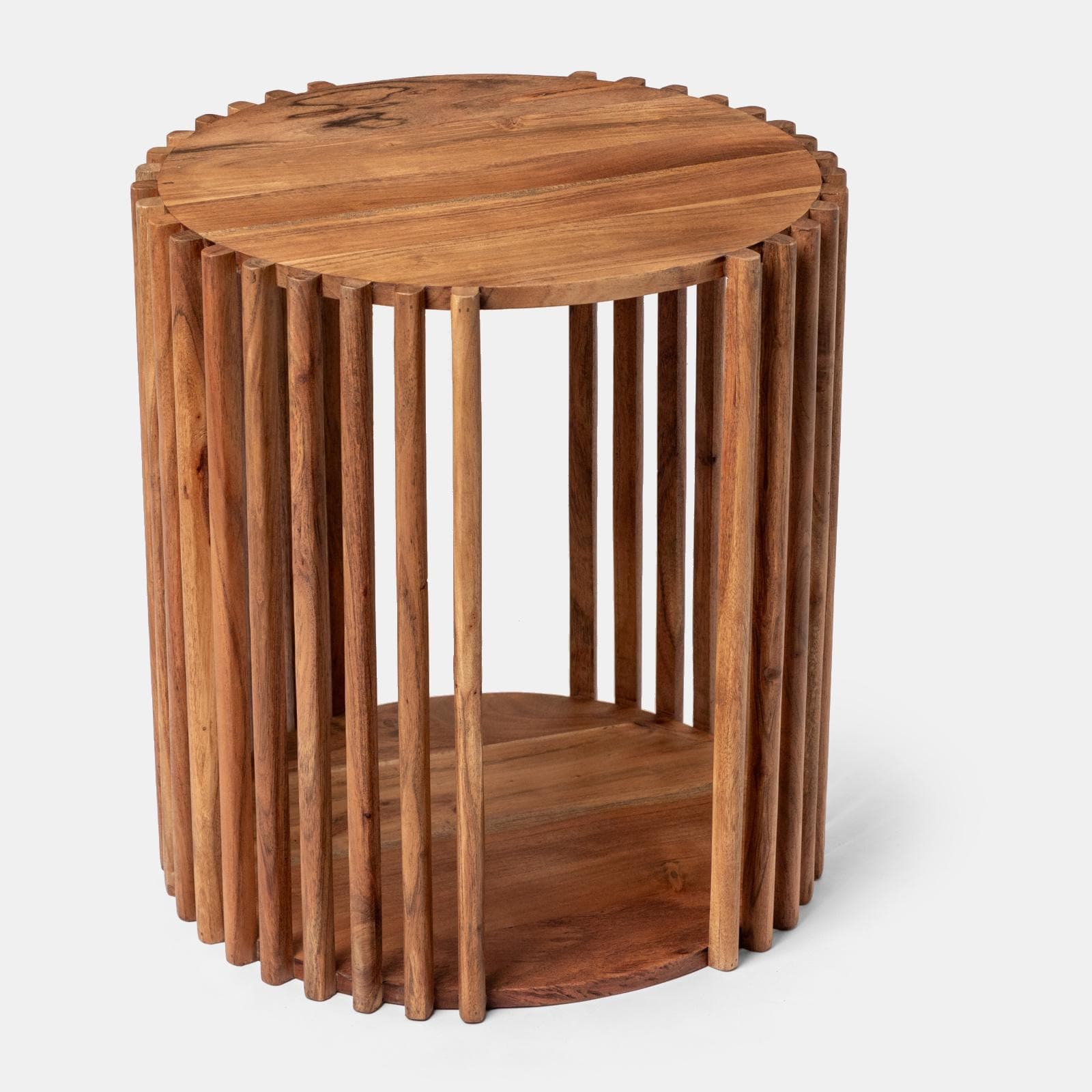 Tavolino 45 cm in legno di acacia cannettato - Karan