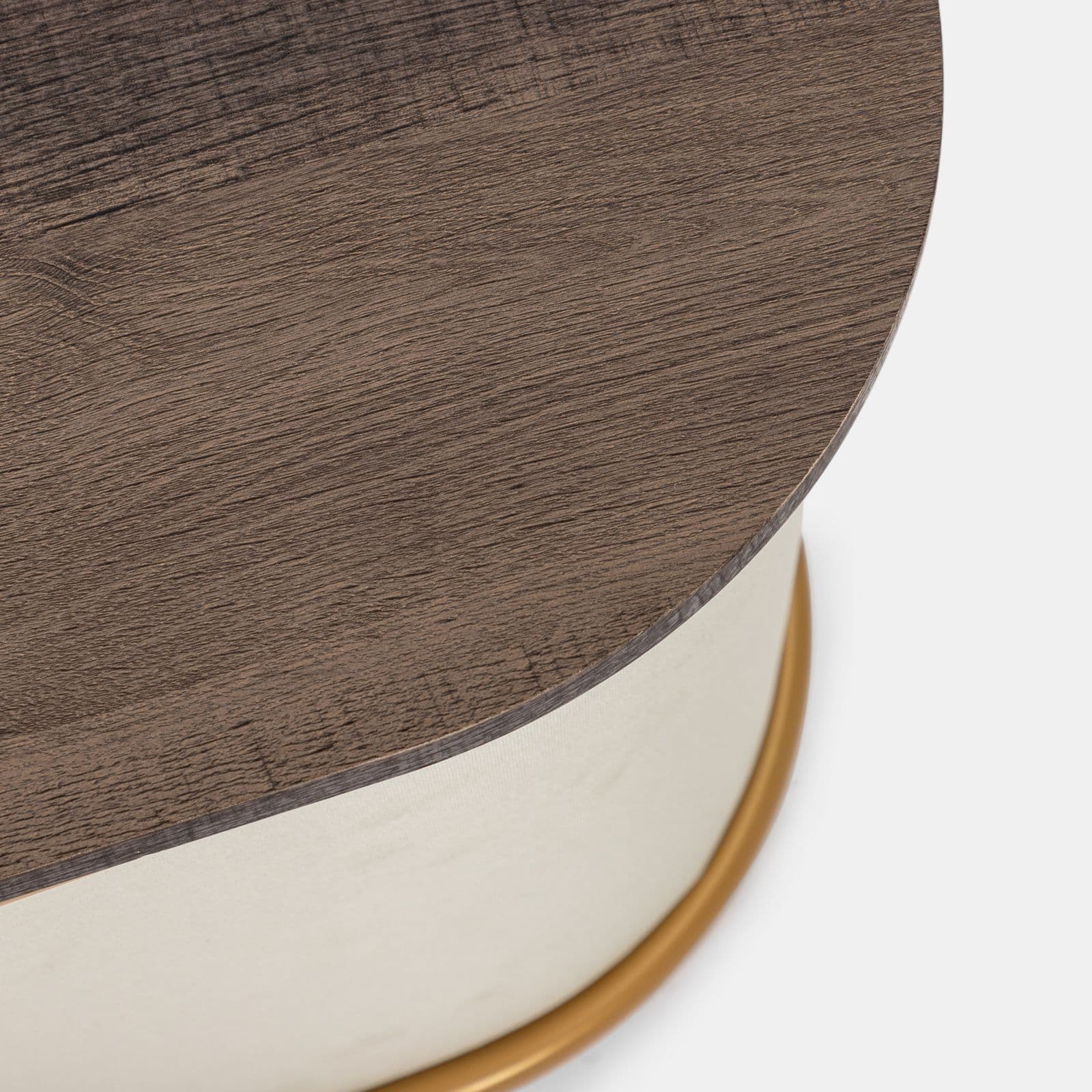 Tavolino 78x45h cm top effetto legno con due pouf estraibili in tessuto bianco - Bonnie