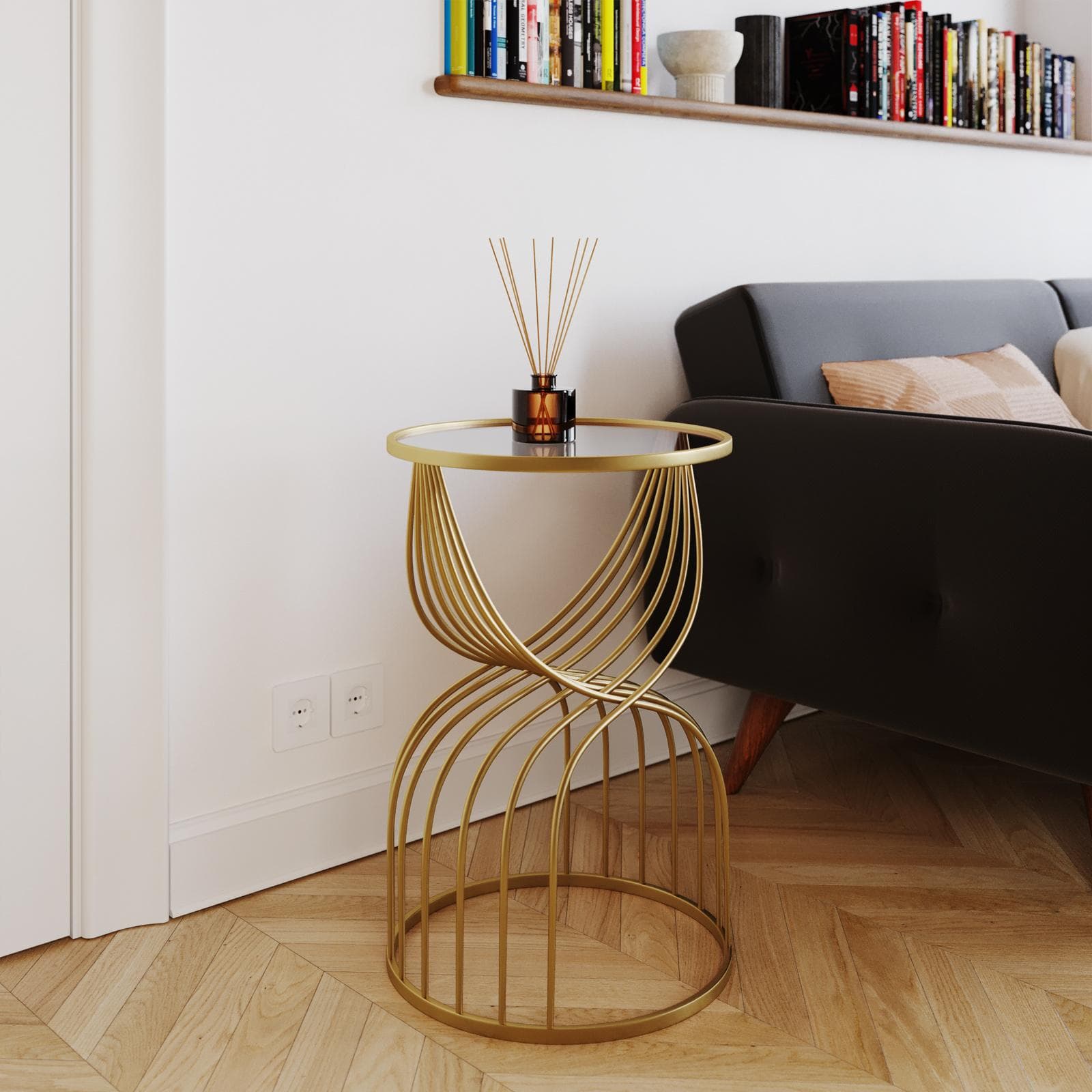 Tavolino 46 cm oro con piano in vetro specchiato - Richmond
