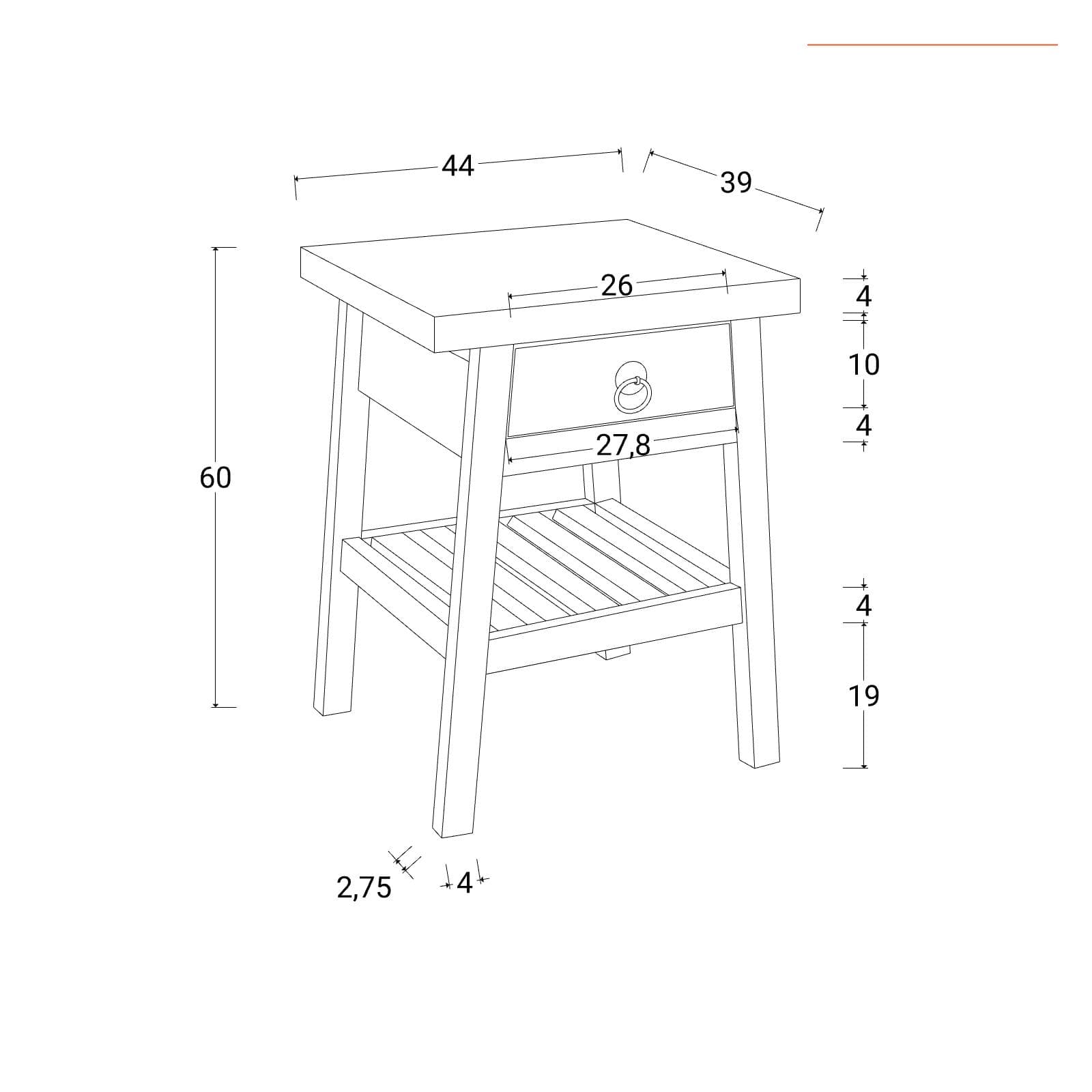 Tavolino 44x39 cm in legno di acacia con cassetto - Freia Acacia