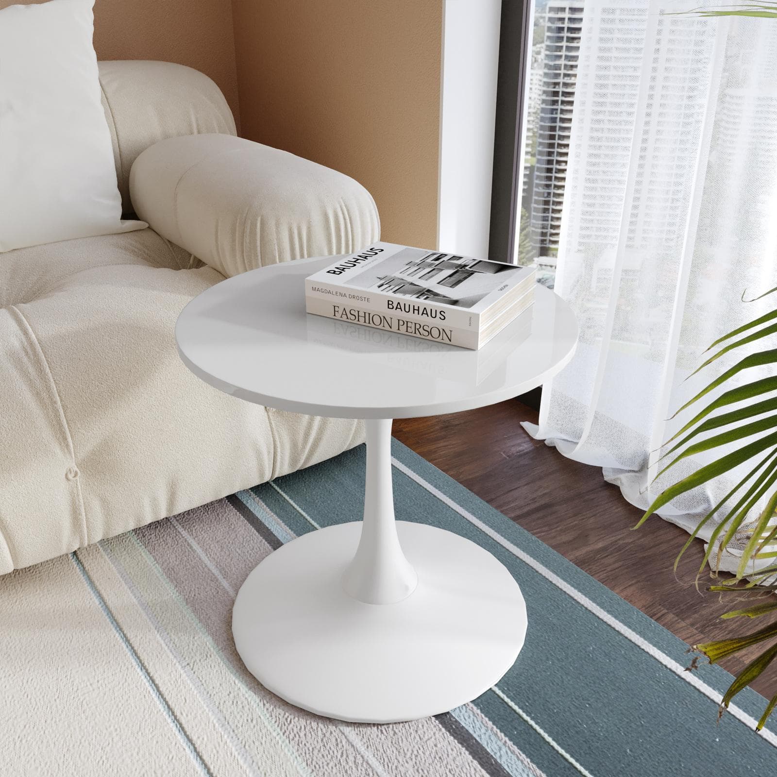 Tavolino 50x47h cm con base in metallo bianco - Tulipano