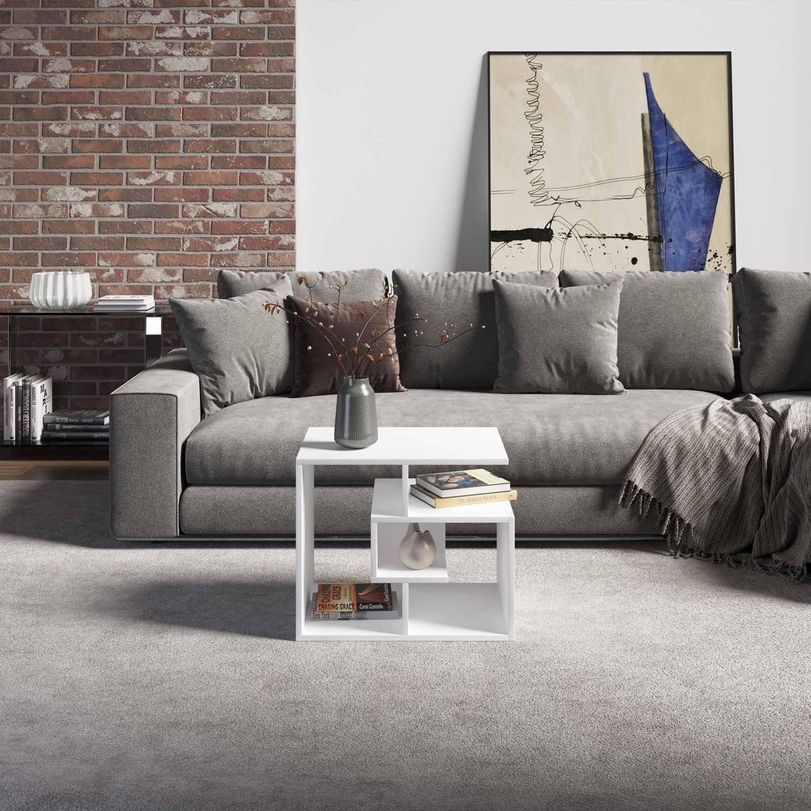 Tavolino 54x40 cm bianco con vani - Kantiko
