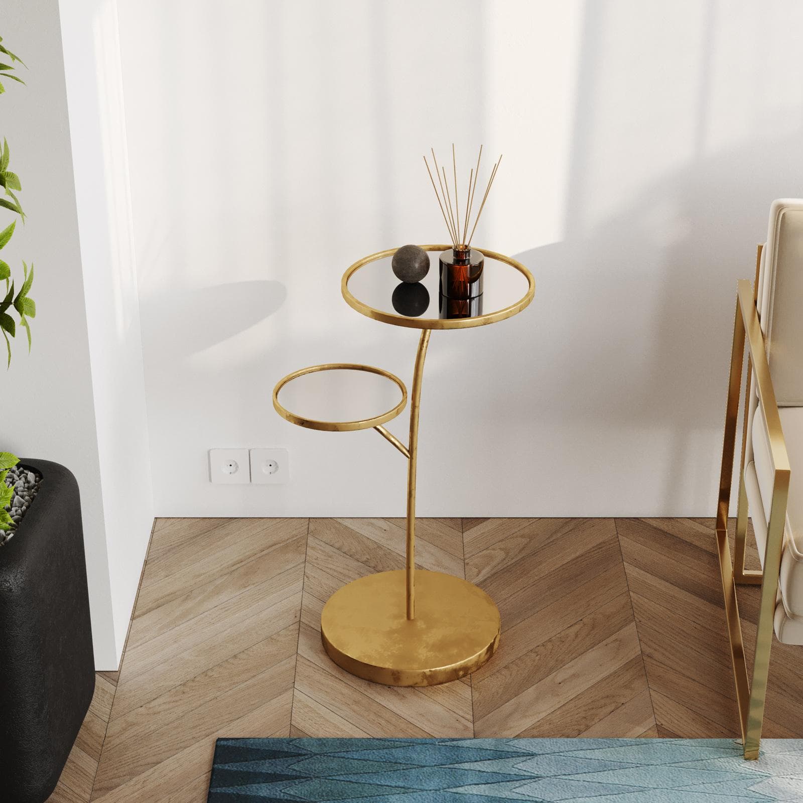 Tavolino 55x72h cm oro con piano in vetro specchiato - Richmond