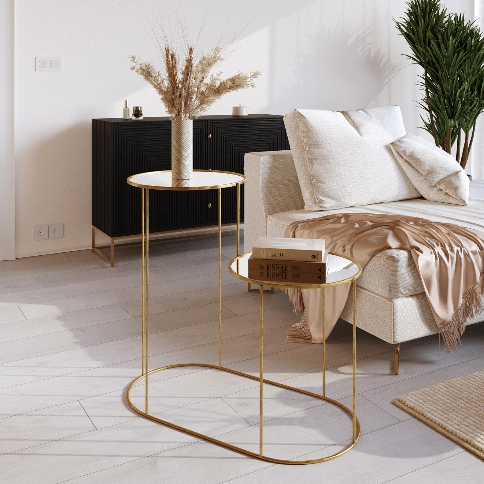 Tavolino 80x40 cm oro con piano in vetro specchiato - Richmond