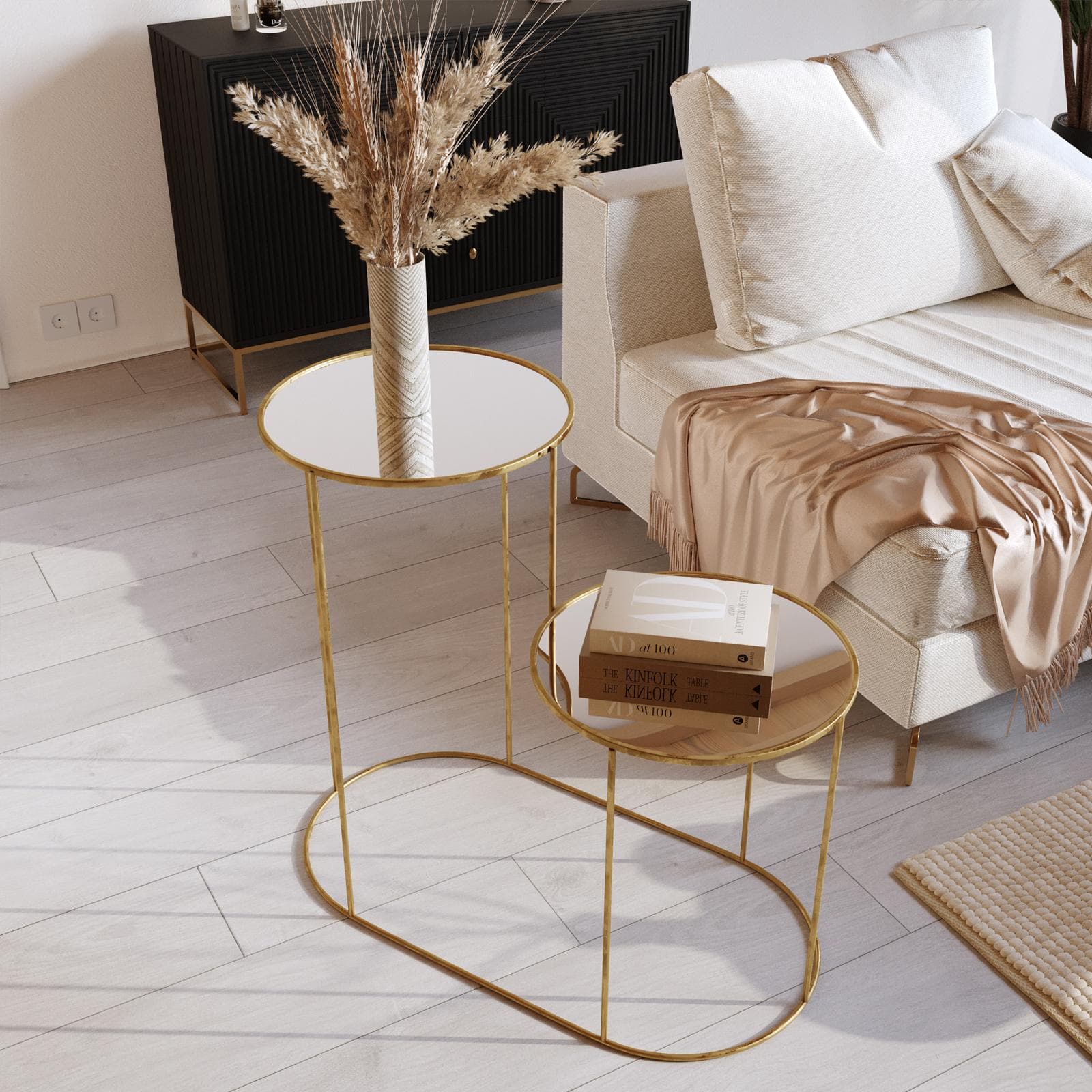Tavolino 80x40 cm oro con piano in vetro specchiato - Richmond