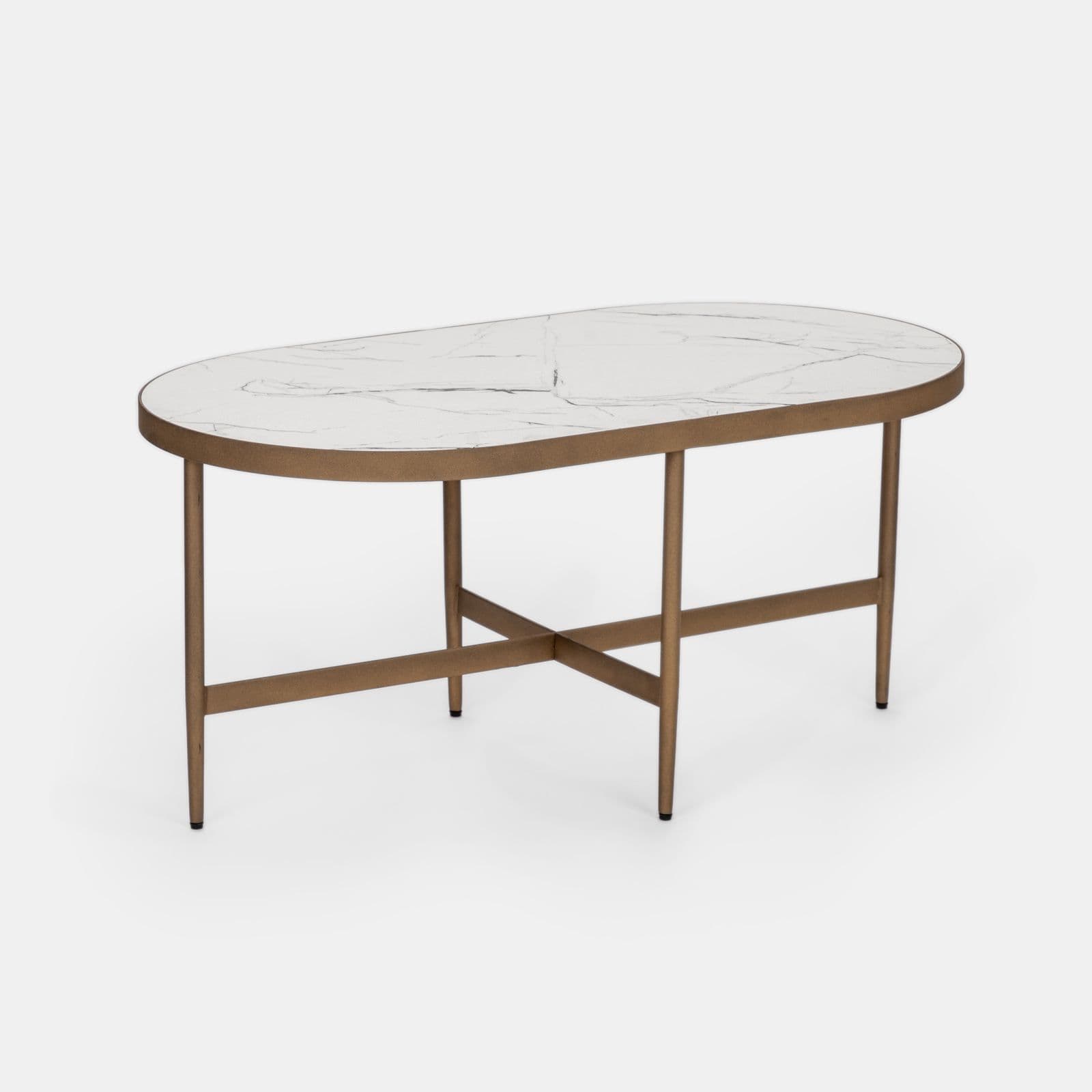 Tavolino 90 cm con piano effetto marmo bianco e base oro - Clarity