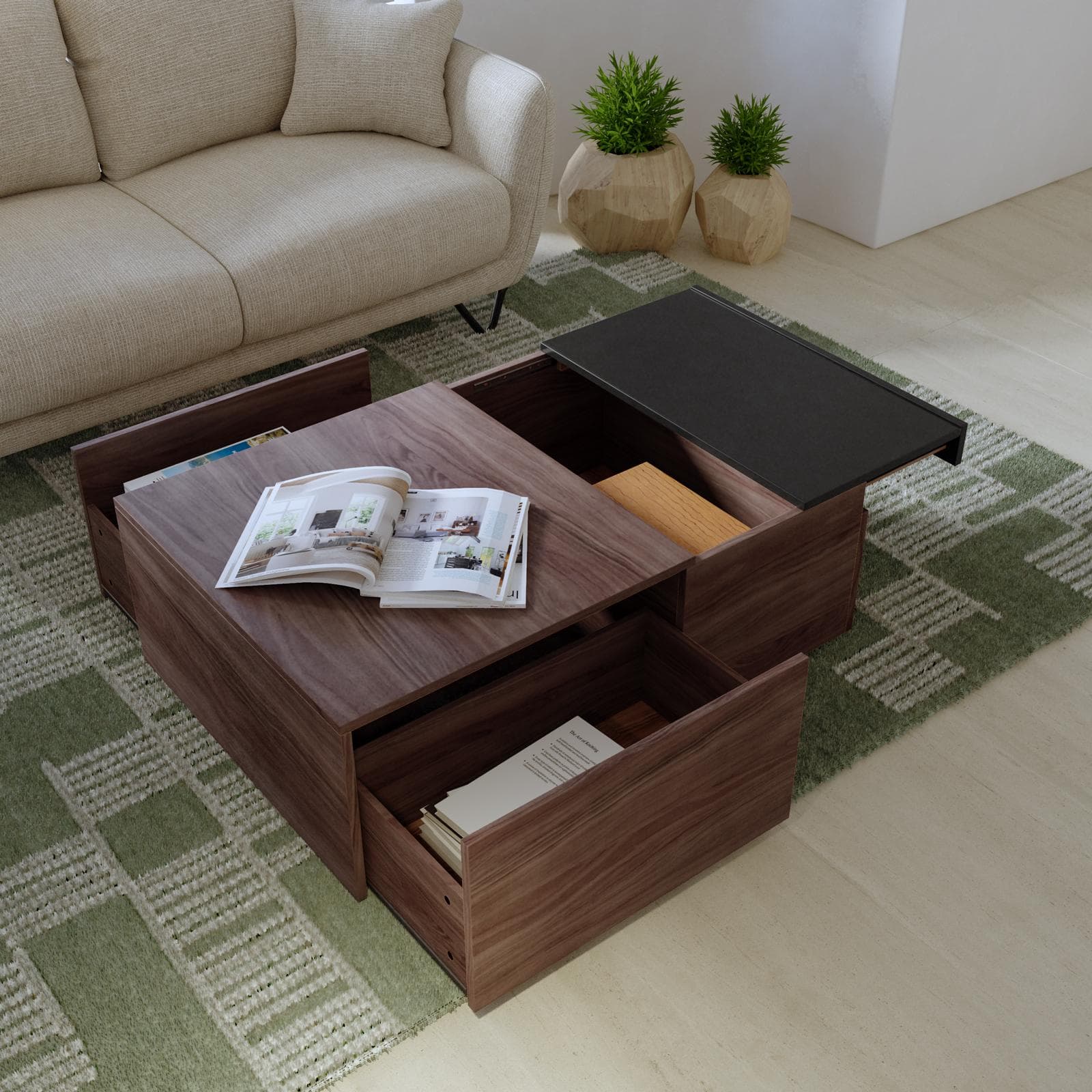 Tavolino 98x35h cm effetto noce con 2 cassetti e 1 vano contenitore - Eldora