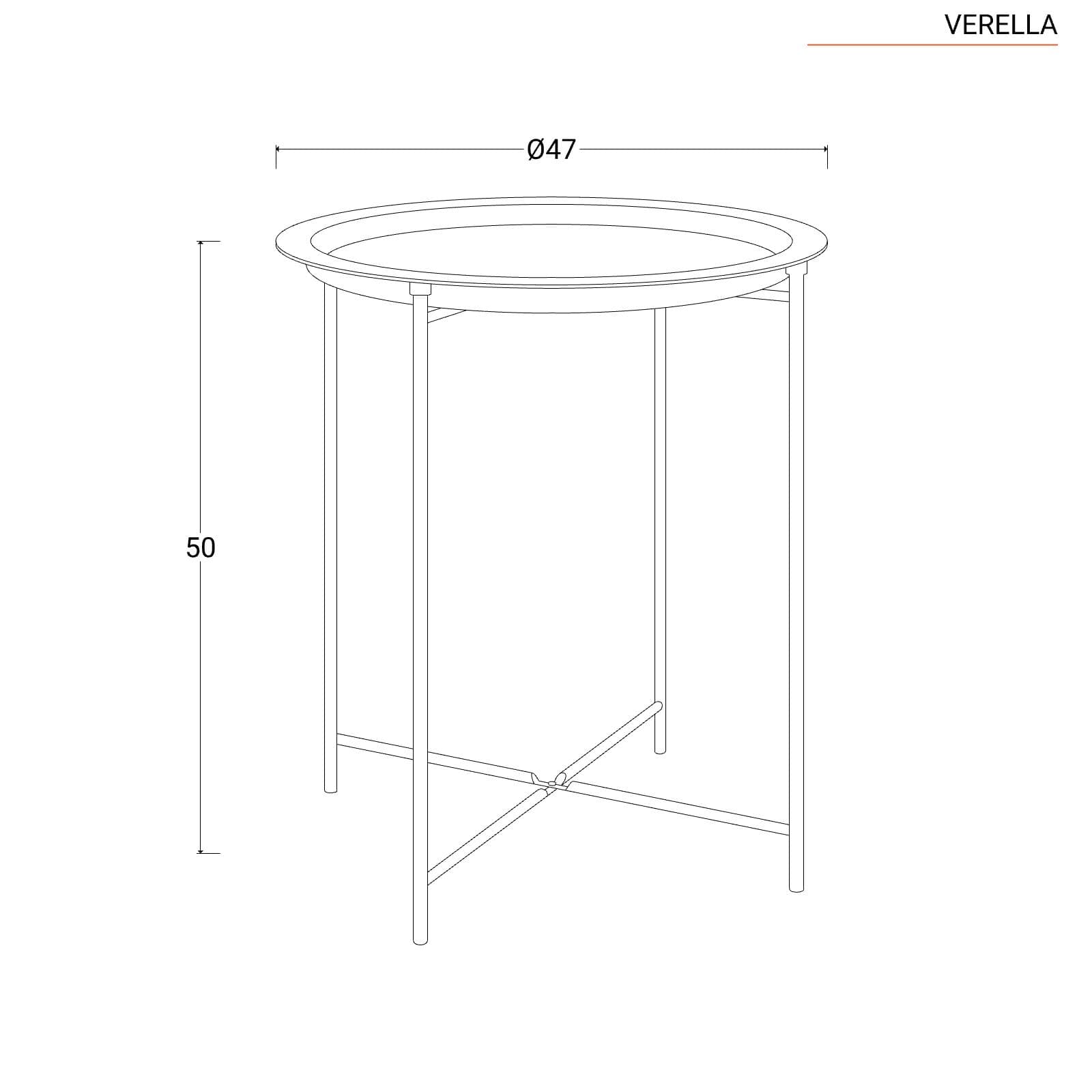 Tavolino da esterno rotondo 47 cm in metallo nero con gambe pieghevoli e piano removibile - Verella