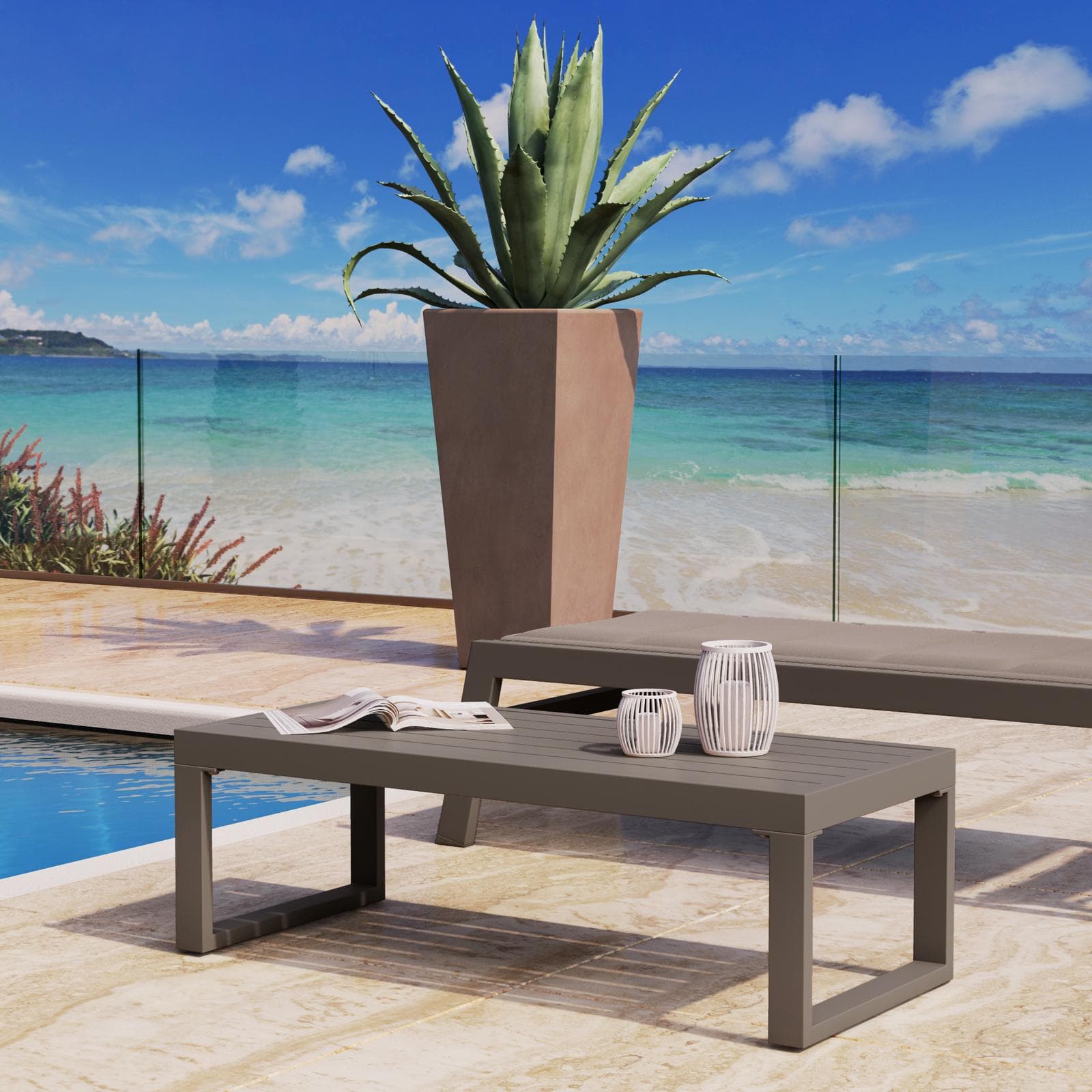 Tavolino da esterno 100x44 cm in alluminio tortora - Carioca